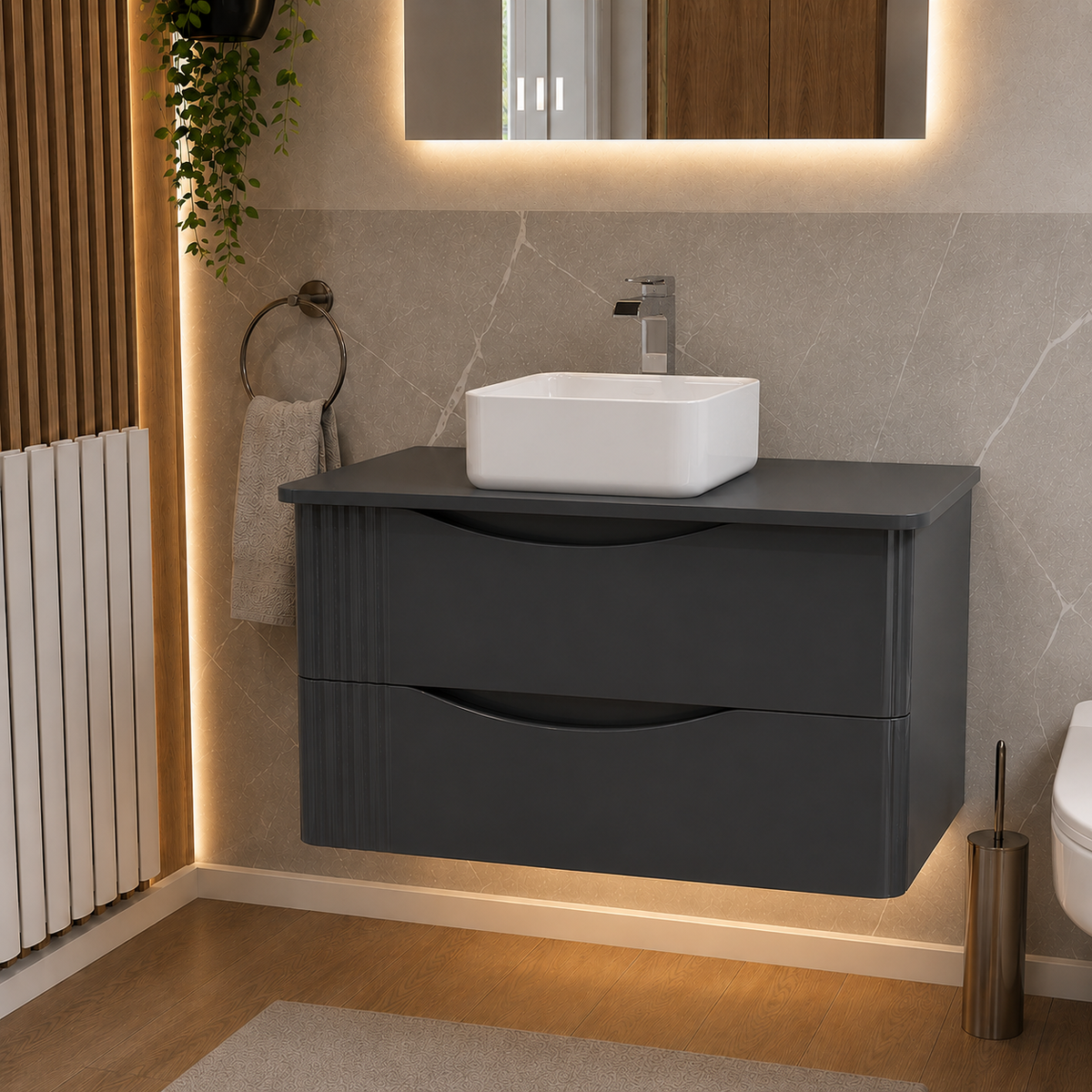 Merton Grey 800mm Wall Hung Countertop Vanity with 390mm Square Basin