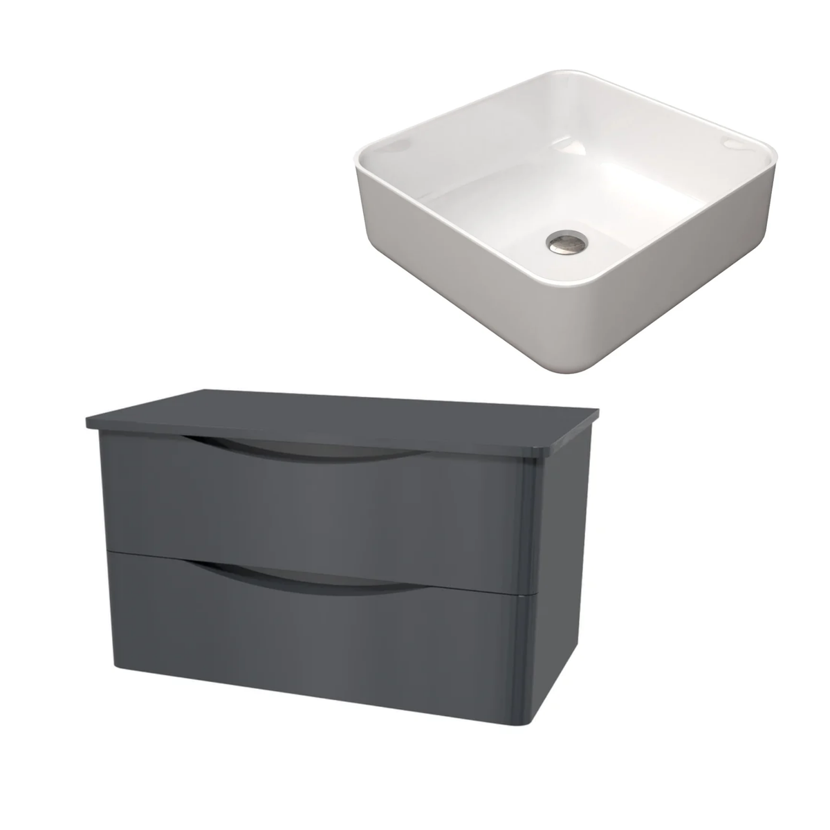 Merton Grey 800mm Wall Hung Countertop Vanity with 390mm Square Basin