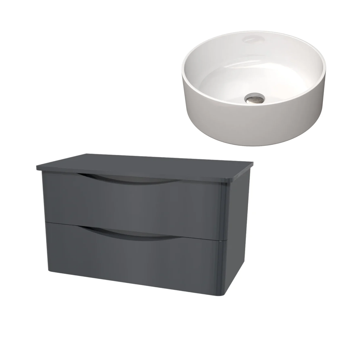 Merton Grey 800mm Wall Hung Countertop Vanity with 360mm Gloss White Round Basin