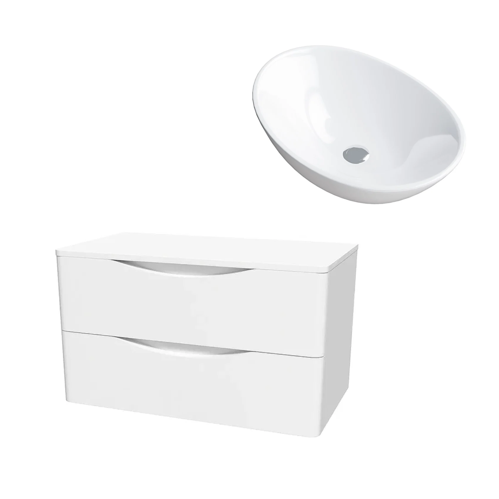 Merton 800mm White Wall Hung Vanity with Worktop and 410mm White Oval Countertop Basin