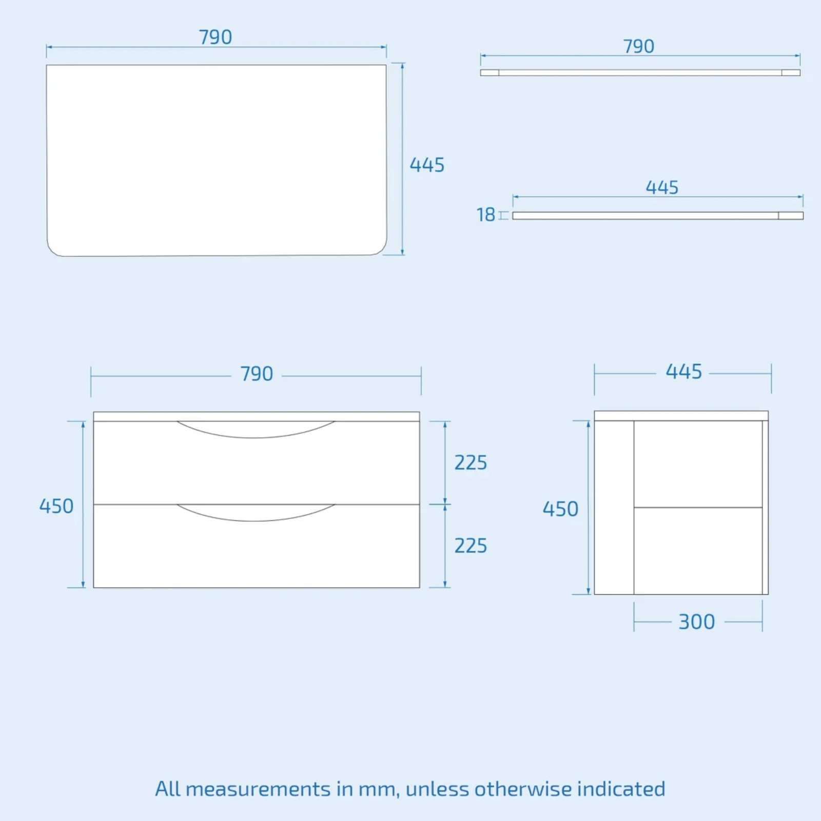 Merton 800mm White Wall Hung Vanity with Worktop and 485mm White Rectangle Countertop Basin
