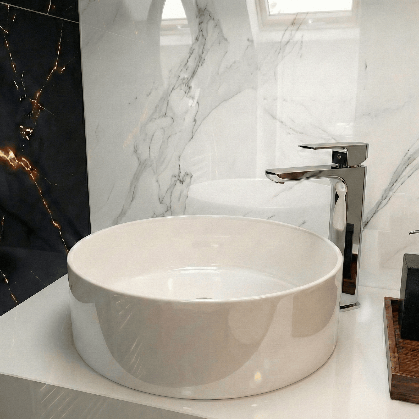 Etive 410mm Cloakroom Round Countertop Basin + Oakham Rimless Close Coupled Toilet Set