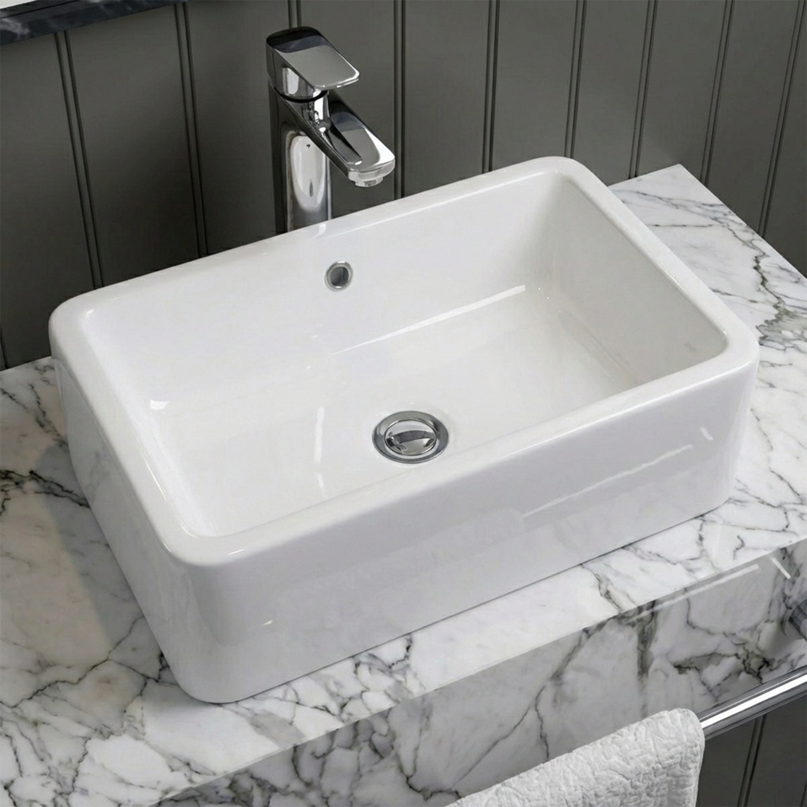 Leven 510 x 360mm Cloakroom Rectangular Countertop Basin & Oakham Rimless Close Coupled Toilet Set