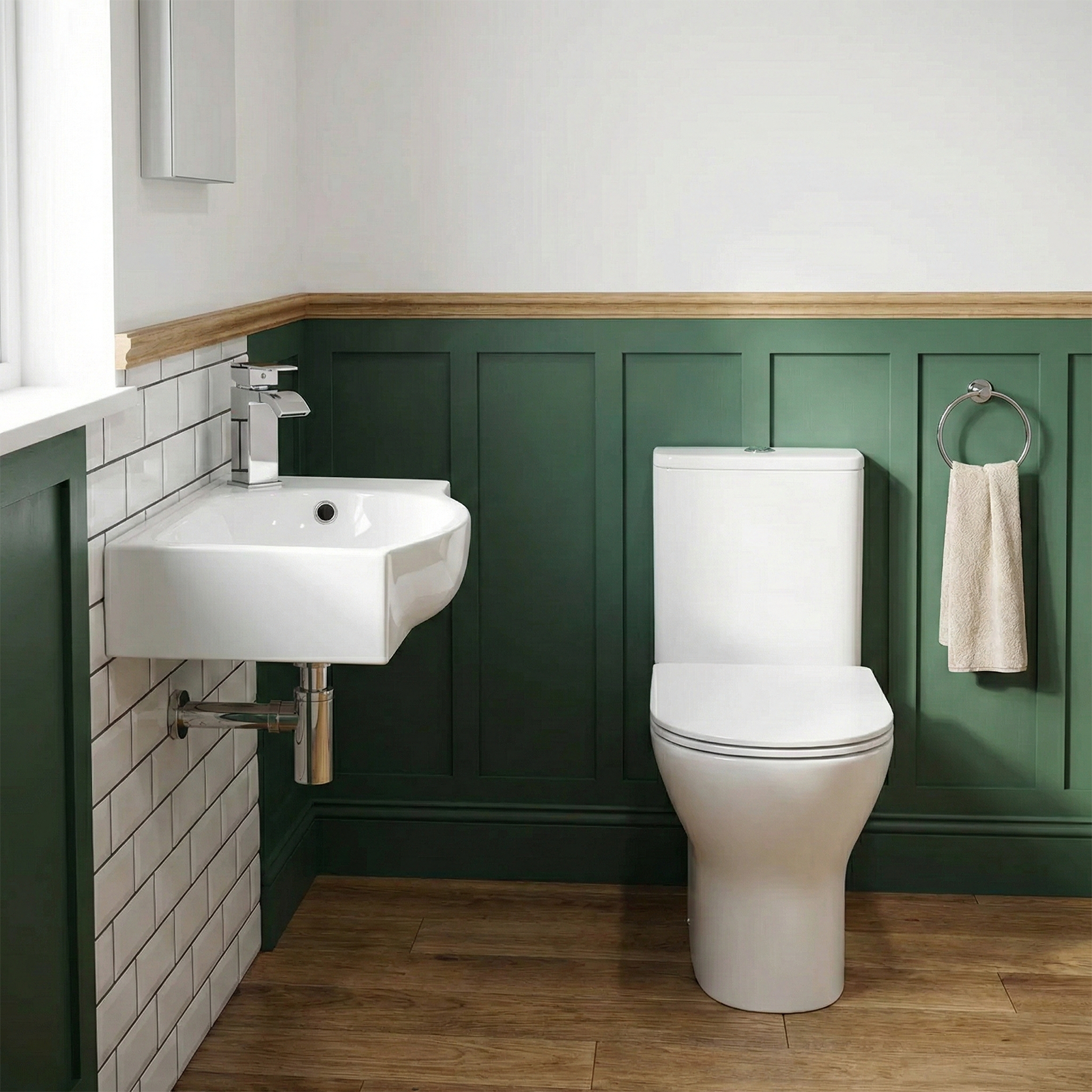 Alexa Cloakroom Rimless Close Coupled Toilet & 400mm Wall Hung Right Hand Rectangular Basin