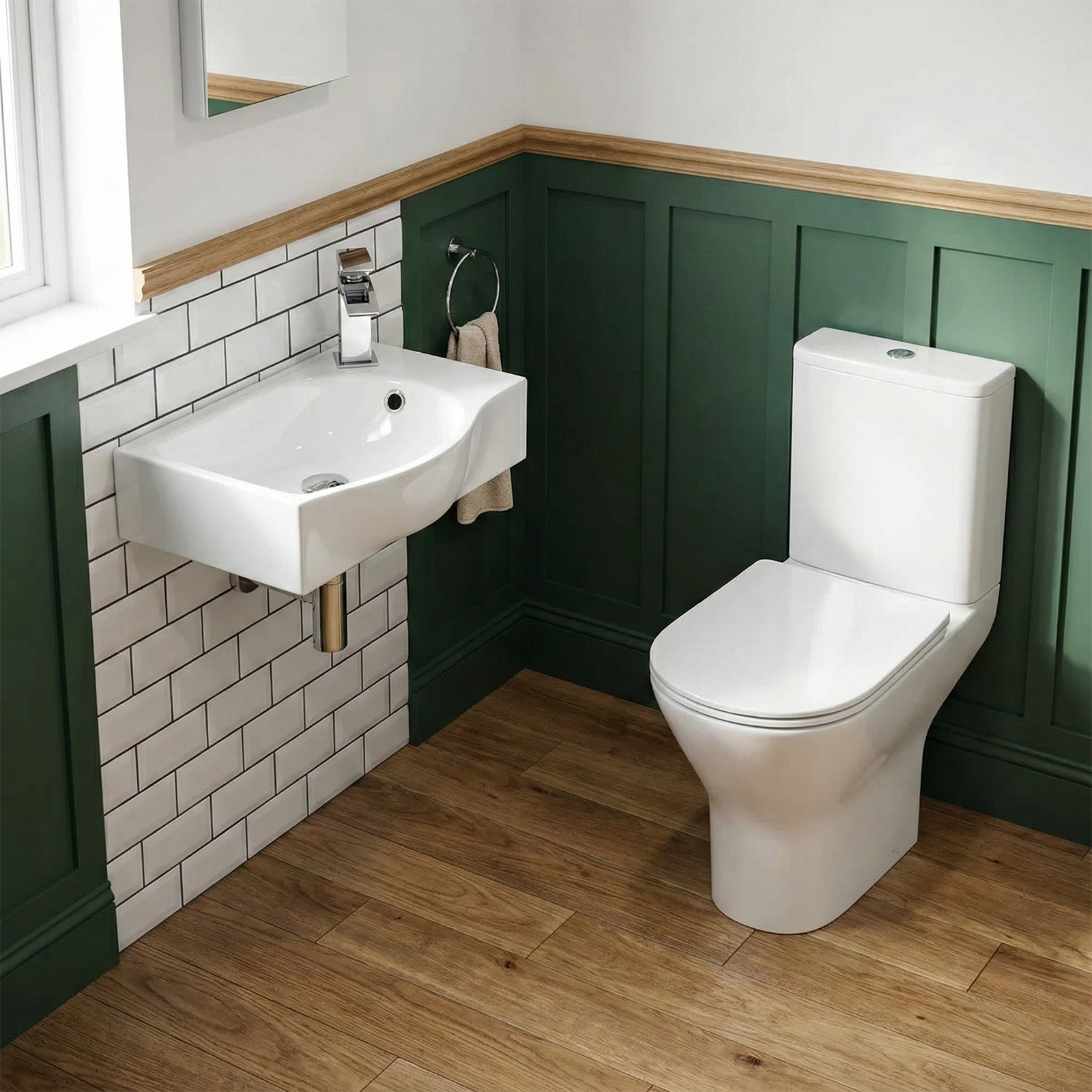 Alexa Cloakroom Rimless Close Coupled Toilet & 400mm Wall Hung Right Hand Rectangular Basin
