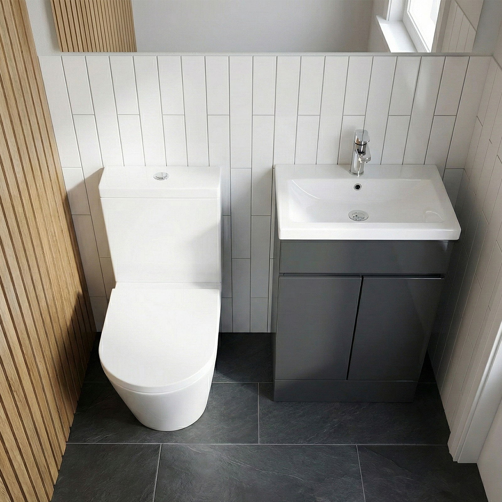 Alaska Cloakroom 500mm Dark Grey Freestanding PVC Vanity Basin Unit & Close Coupled Toilet with Soft Close Seat