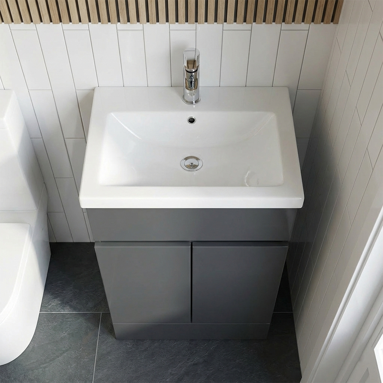 Alaska Cloakroom 500mm Dark Grey Freestanding PVC Vanity Basin Unit & Close Coupled Toilet with Soft Close Seat