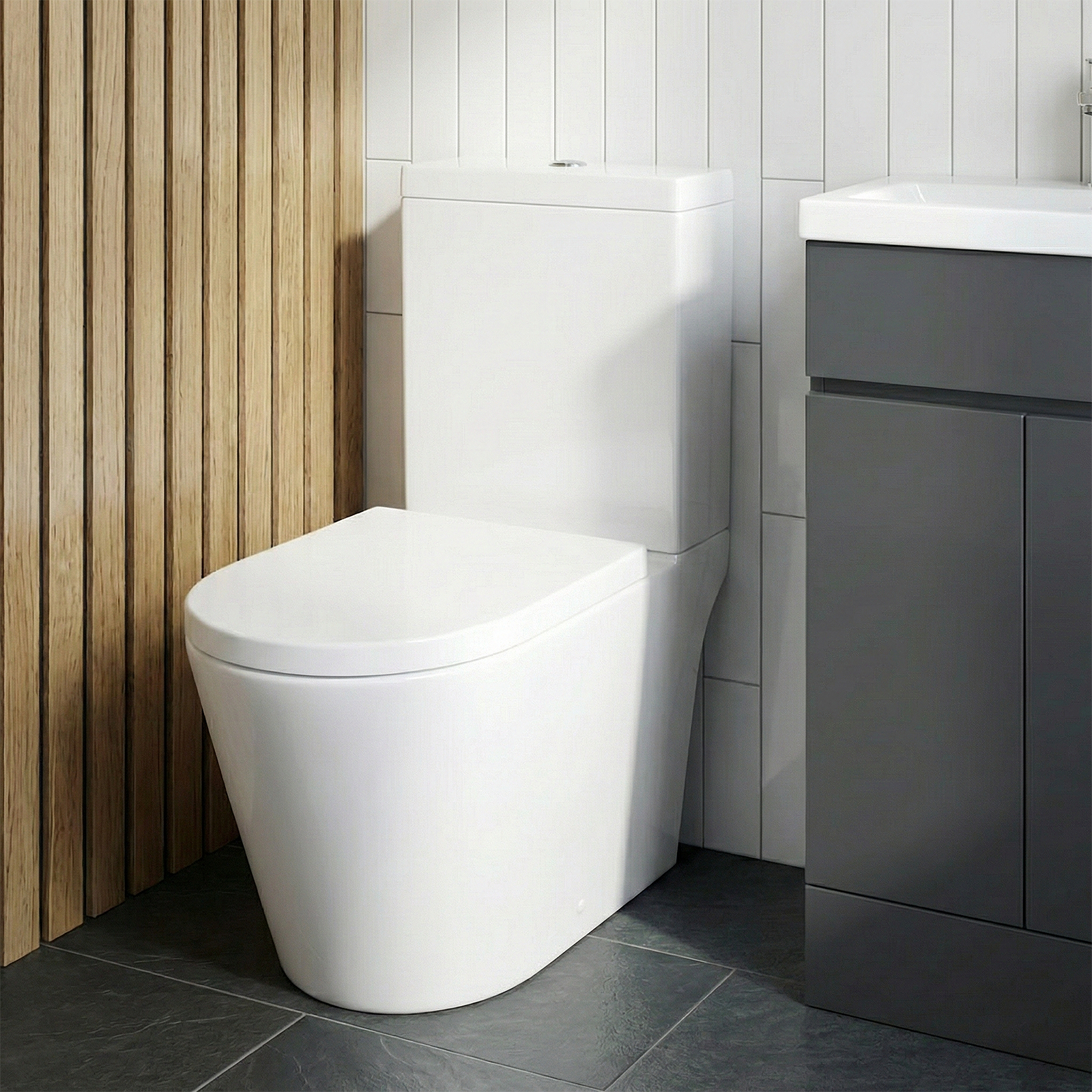 Alaska Cloakroom 500mm Dark Grey Freestanding PVC Vanity Basin Unit & Close Coupled Toilet with Soft Close Seat