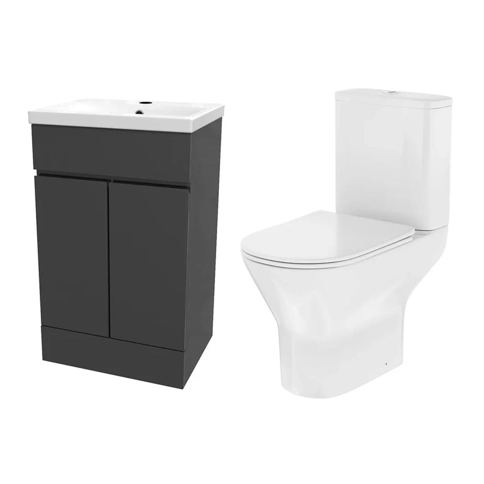 Alaska Cloakroom 500mm Dark Grey PVC Freestanding Vanity Basin Unit & Close Coupled Toilet with Soft Close Seat