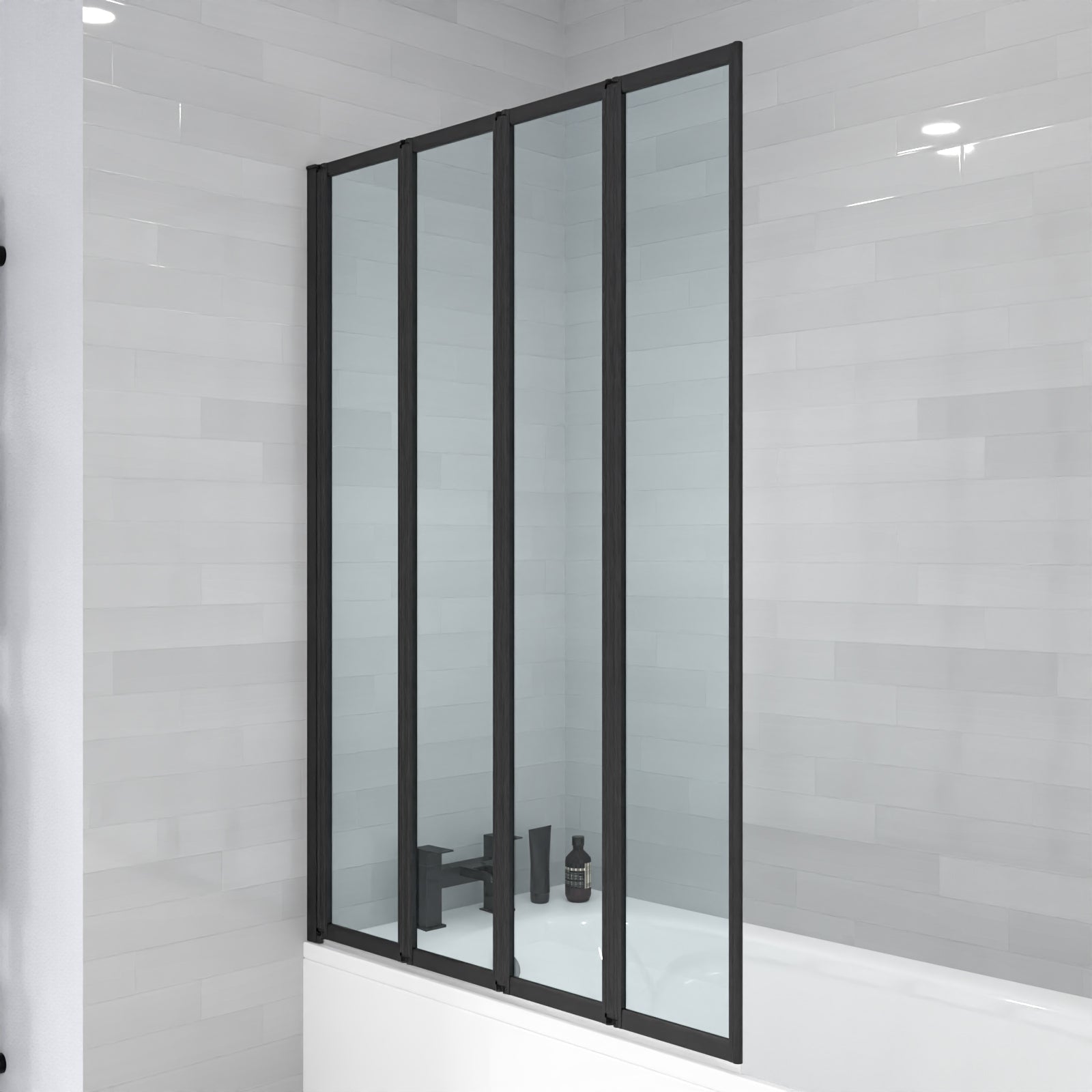 Parga 1000 x 1400 mm 4 Fold Door Bath Shower Screen Black Frame