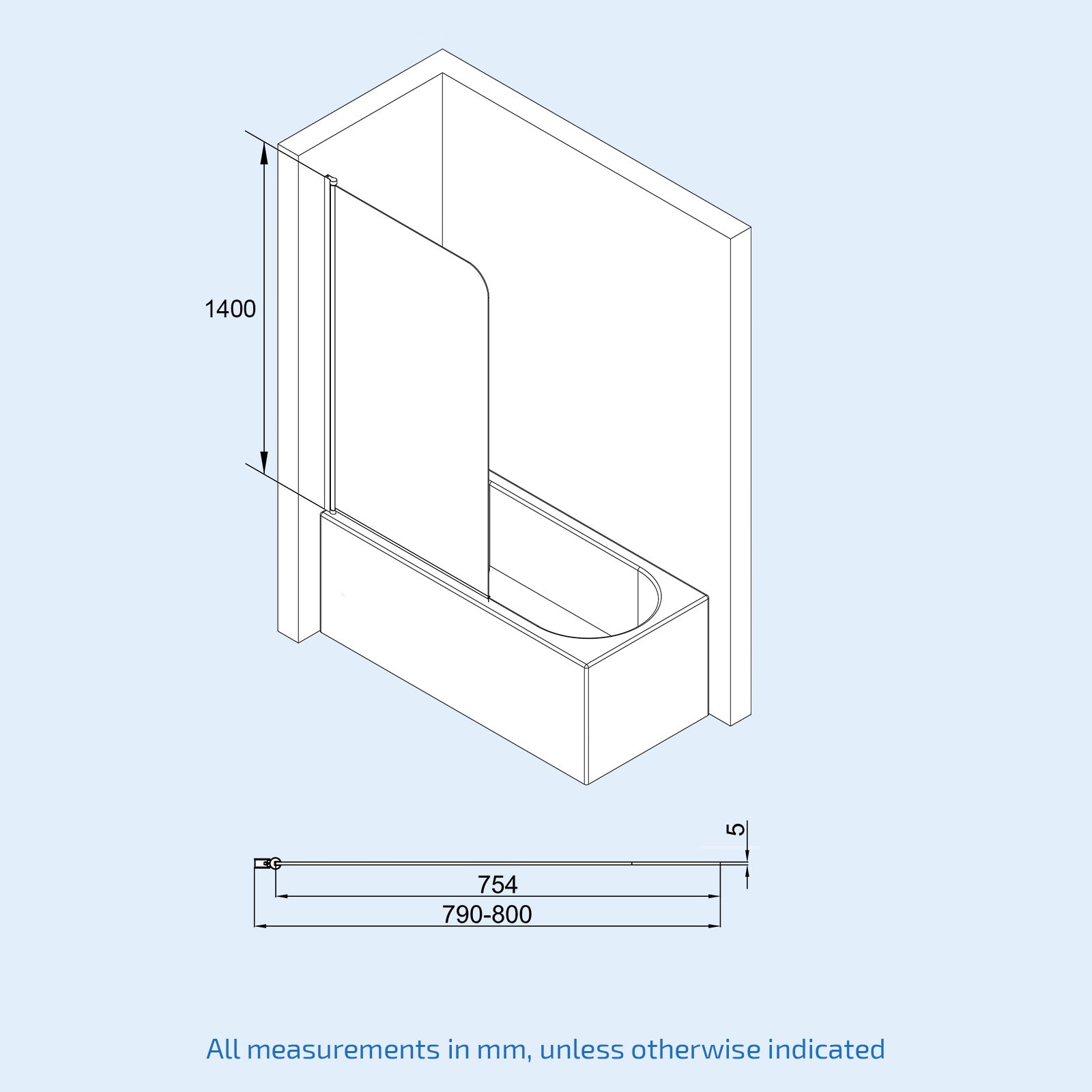 1700 x 700mm Round Bath & Legs With Curved Black Frame Light Grey Bath Screen