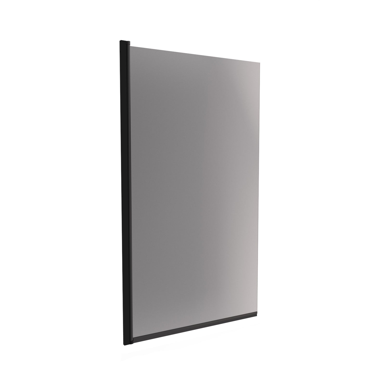 800mm Square Bath Screen Matt Black Profile Grey Tinted Glass Reversible