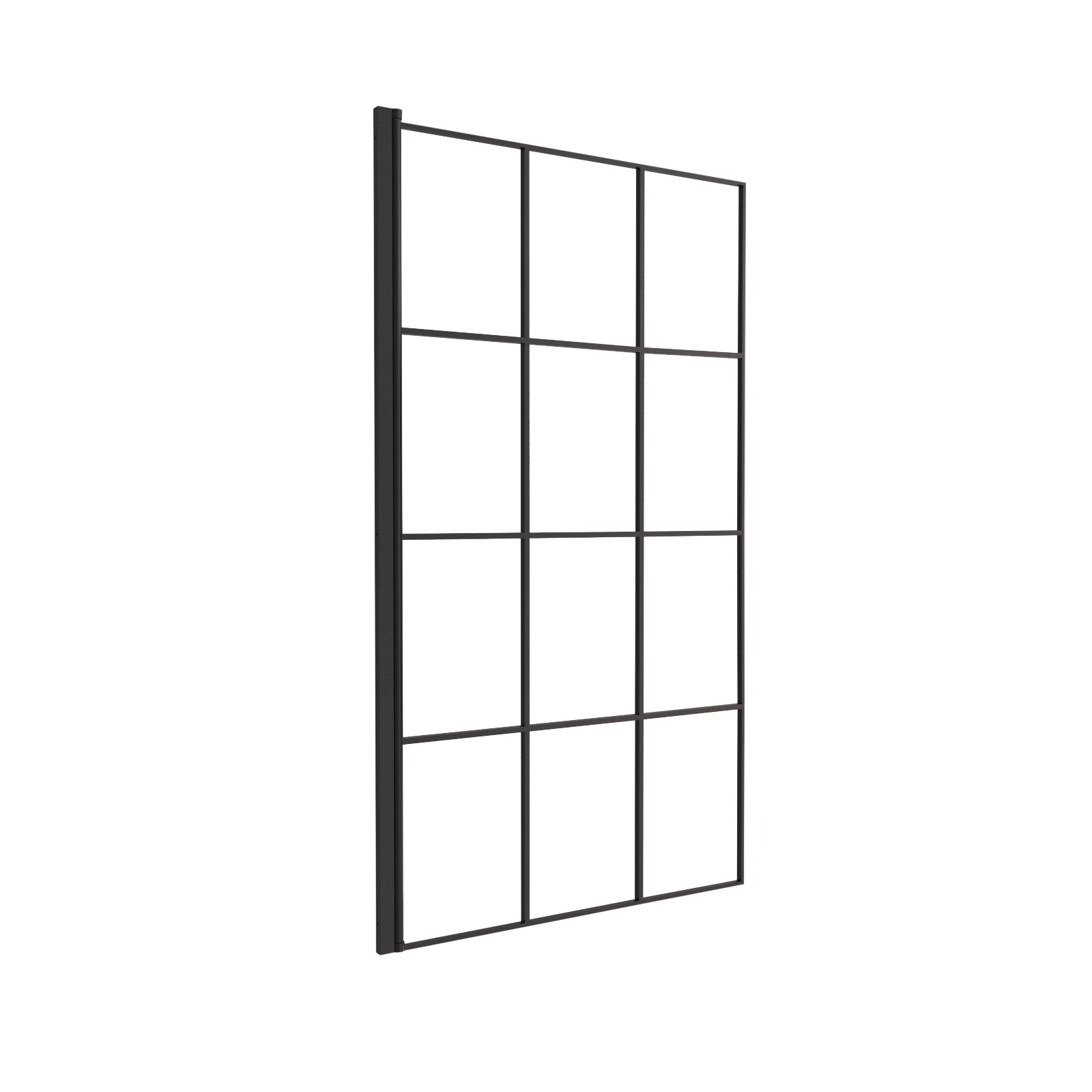 Bath Screen 800mm Matte Black Framed With Grid Glass Reversible