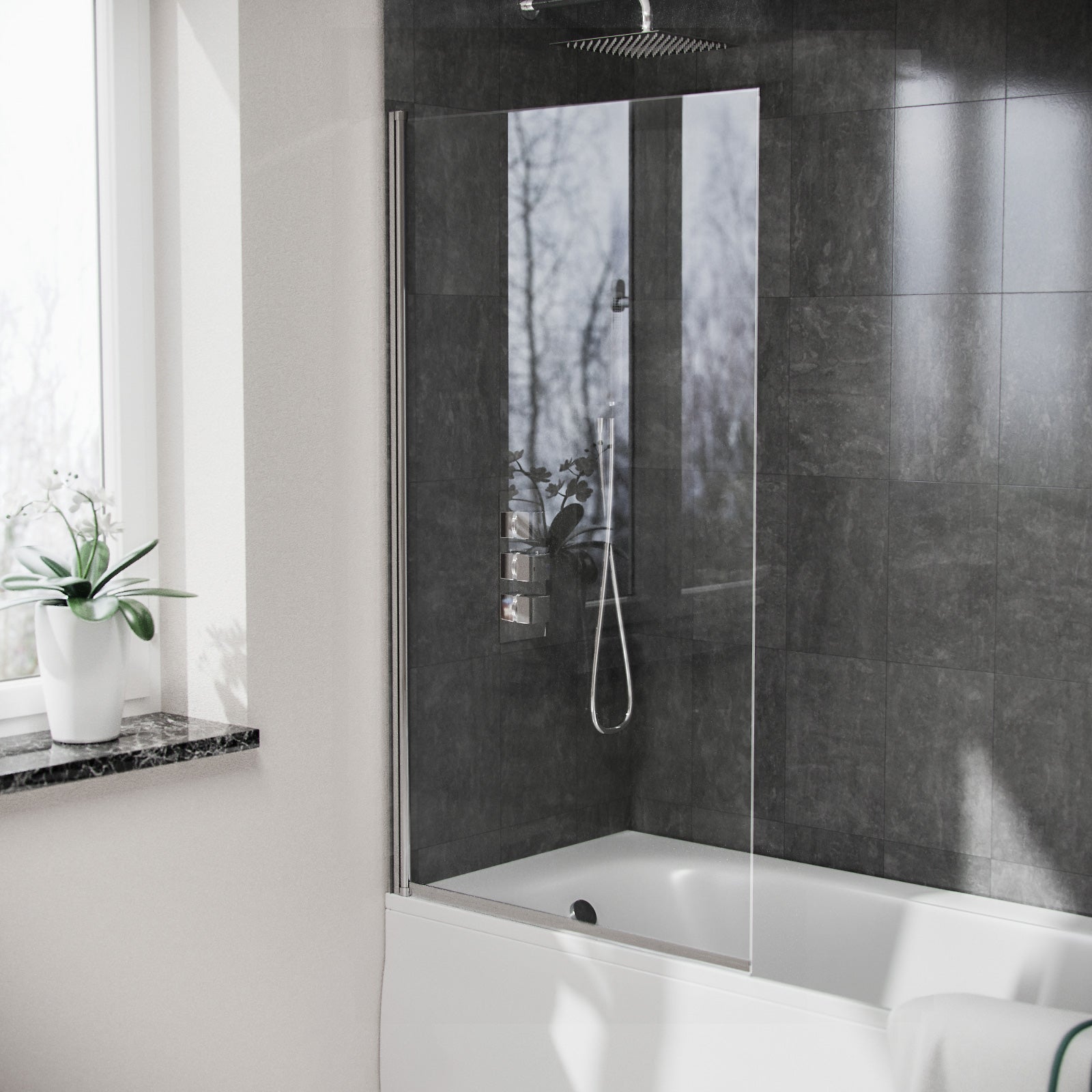 Denver 800 Mm Chrome Framed Pivot Swing Door Bath Screen Reversible