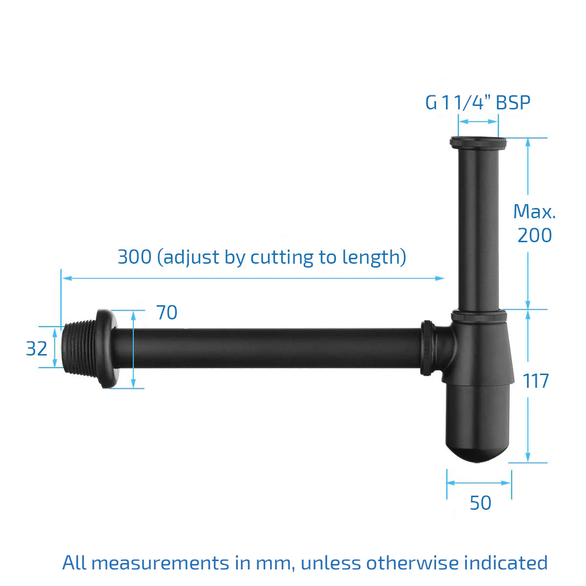 Bathroom Basin Bottle Trap & Slotted Waste Matte Black