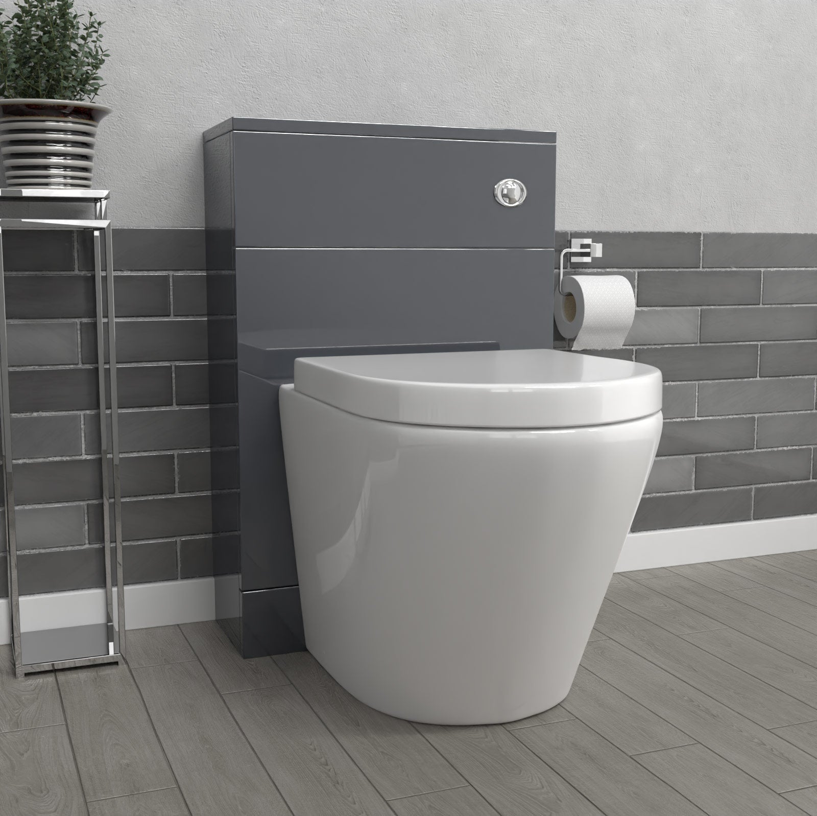Romsley Modern 500mm Back To Wall Rimless Toilet with WC Unit Anthracite