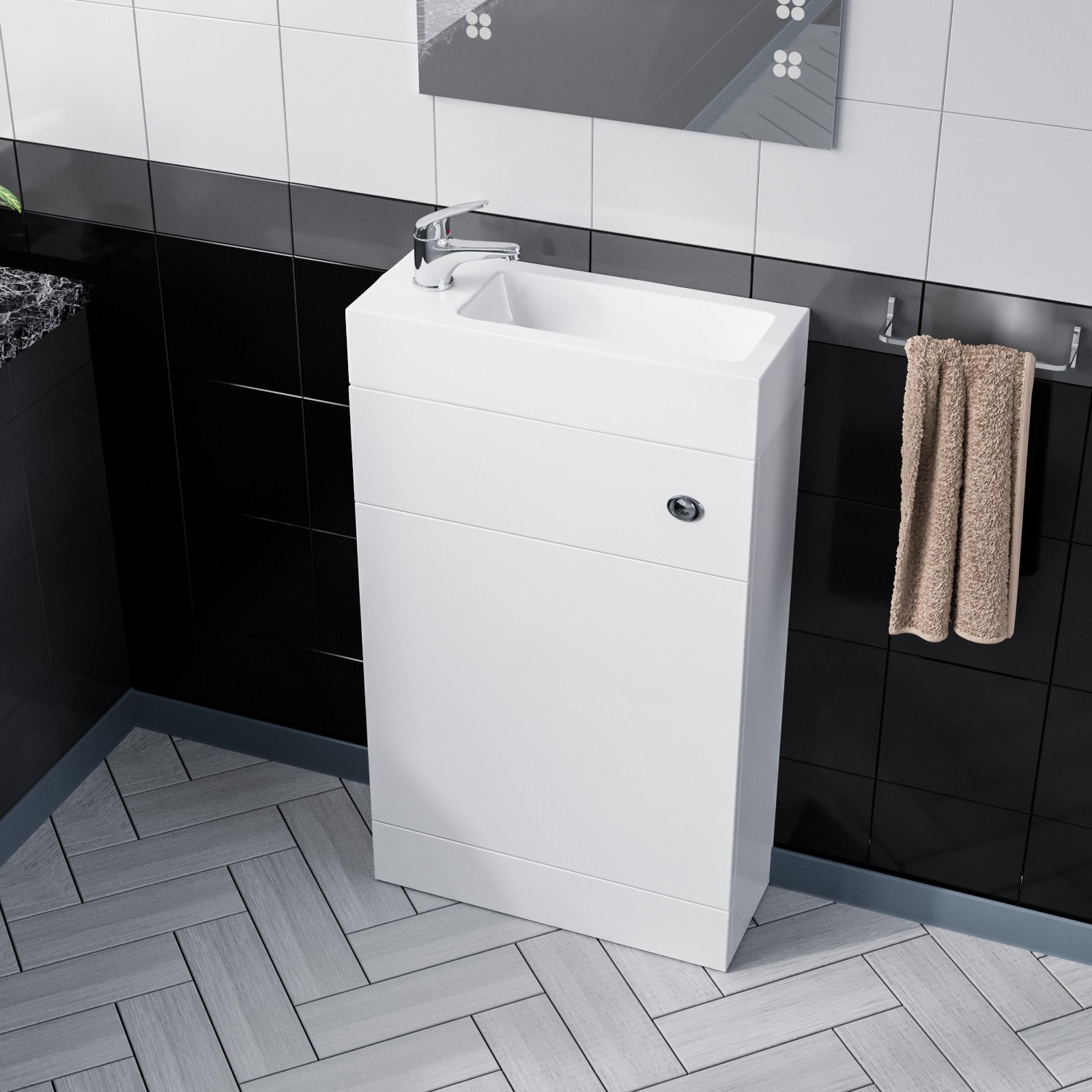Nanuya Slimline Compact Cloakroom 500mm WC White Water Closet with Basin