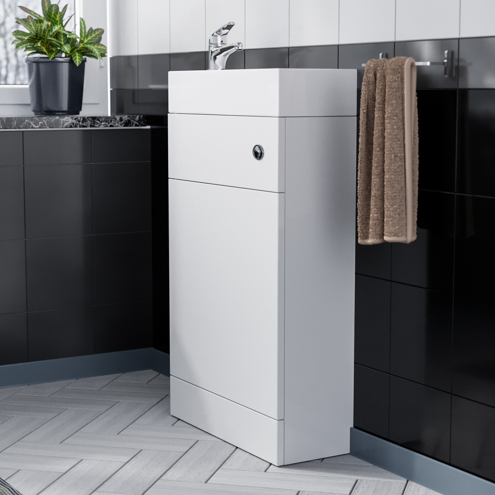 Nanuya Slimline Compact Cloakroom 500mm WC White Water Closet with Basin