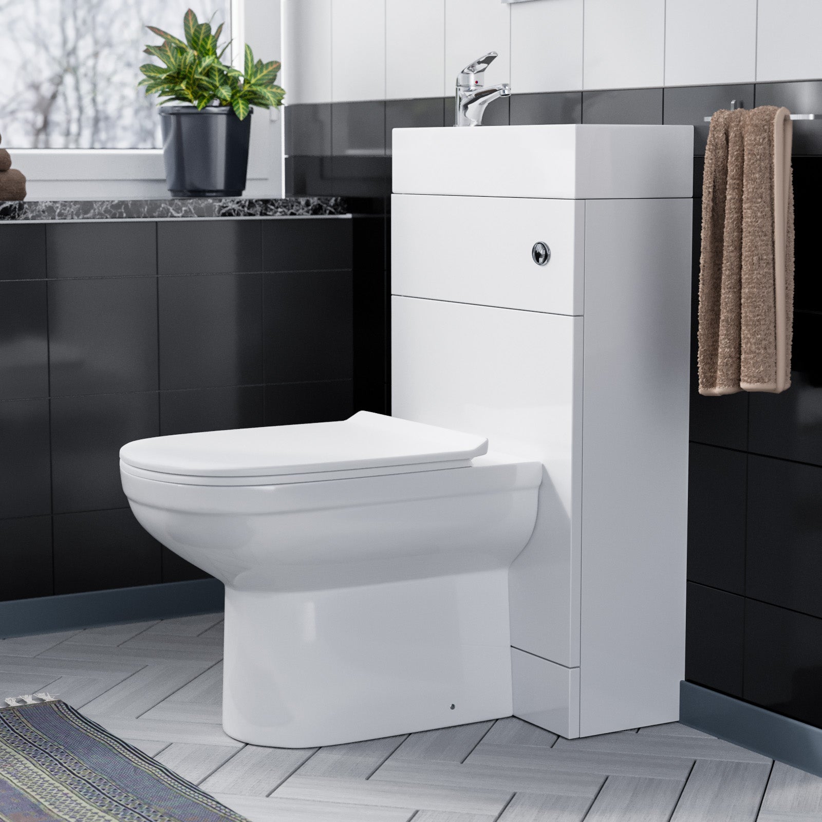 500mm White Water Closet with Basin and Back To Wall Toilet Eslo