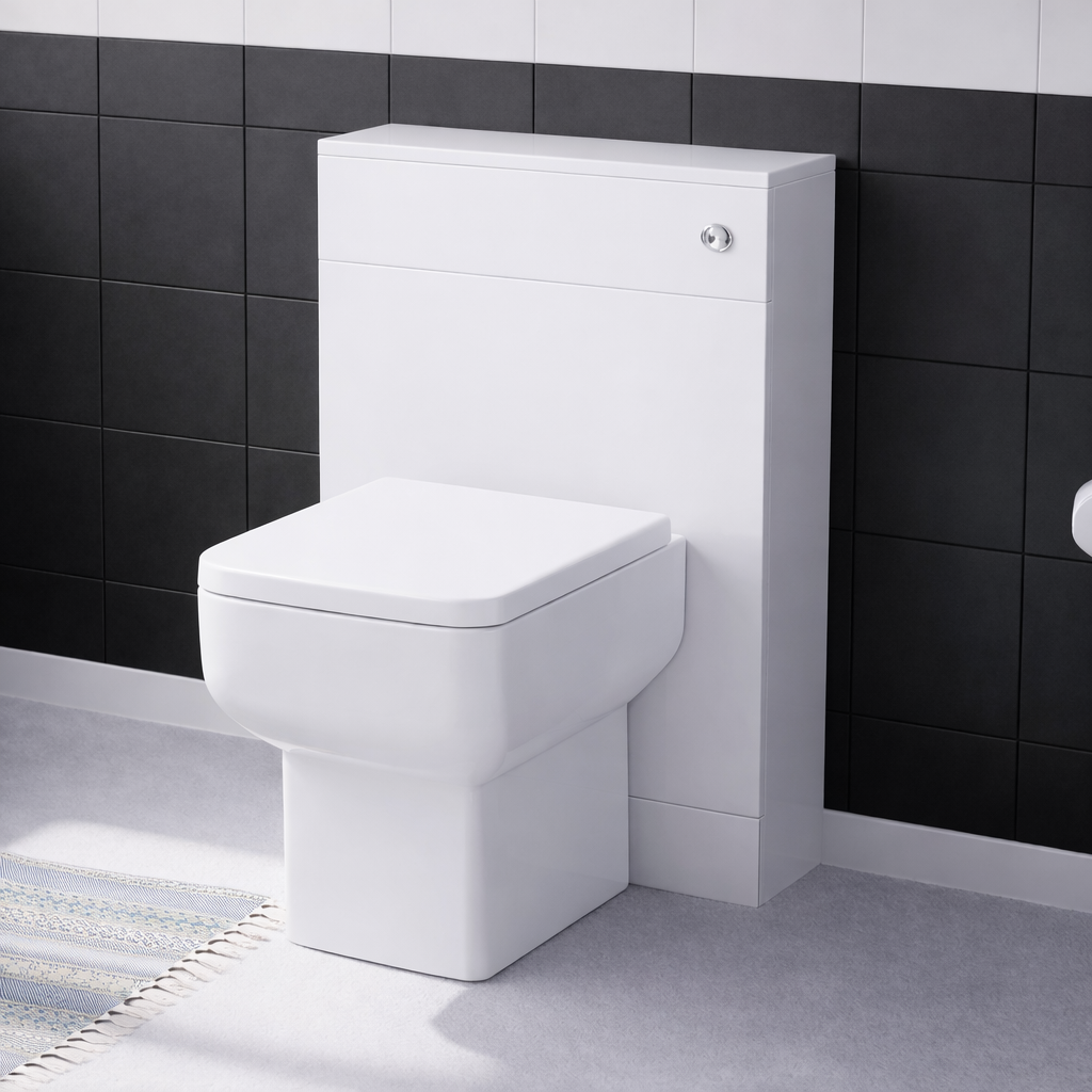 Nanuya 500mm WC Unit, Cistern & Debra Rimless Back To Wall Toilet Pan White