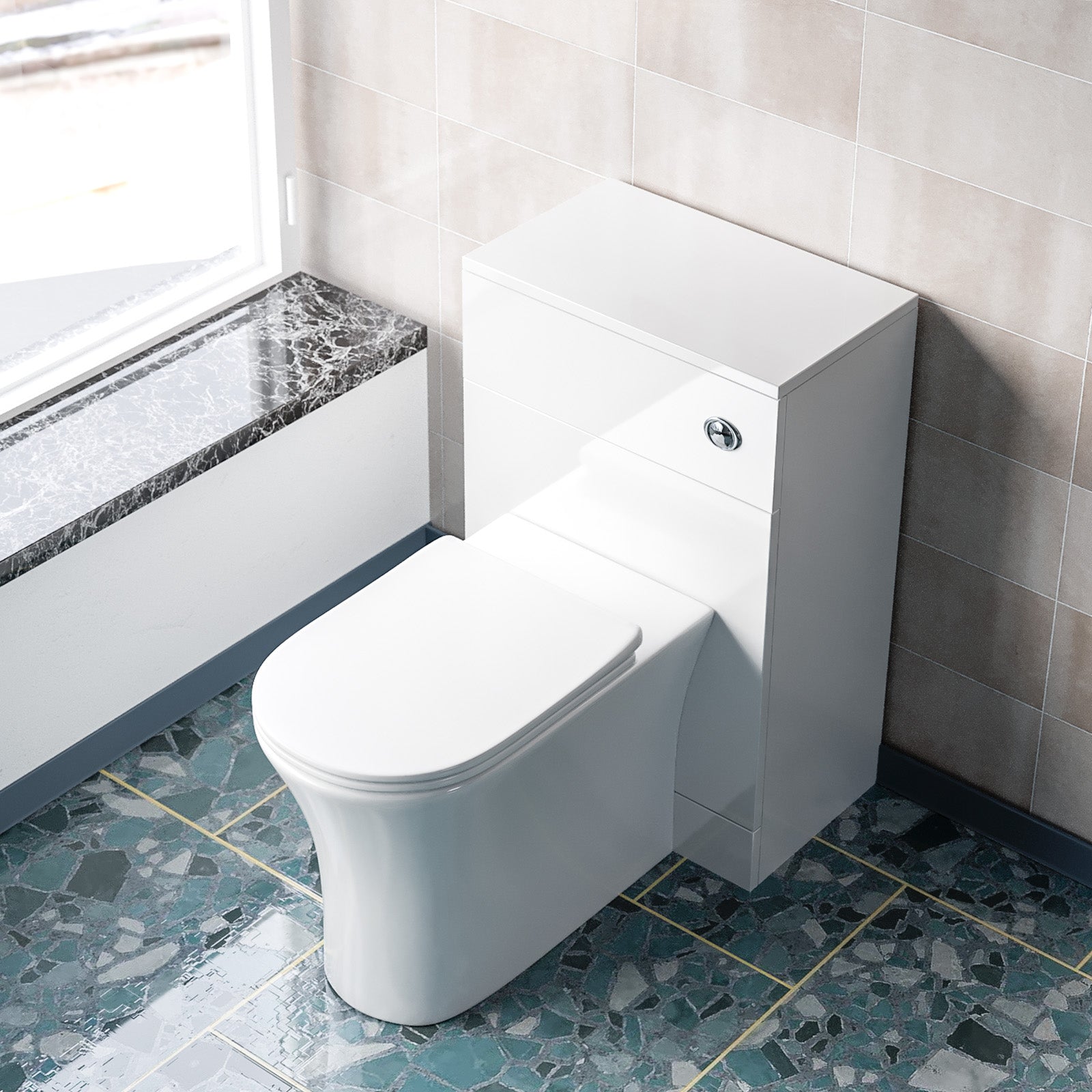 Ellen White 500mm WC Unit & Rimless Comfort Back To Wall Toilet