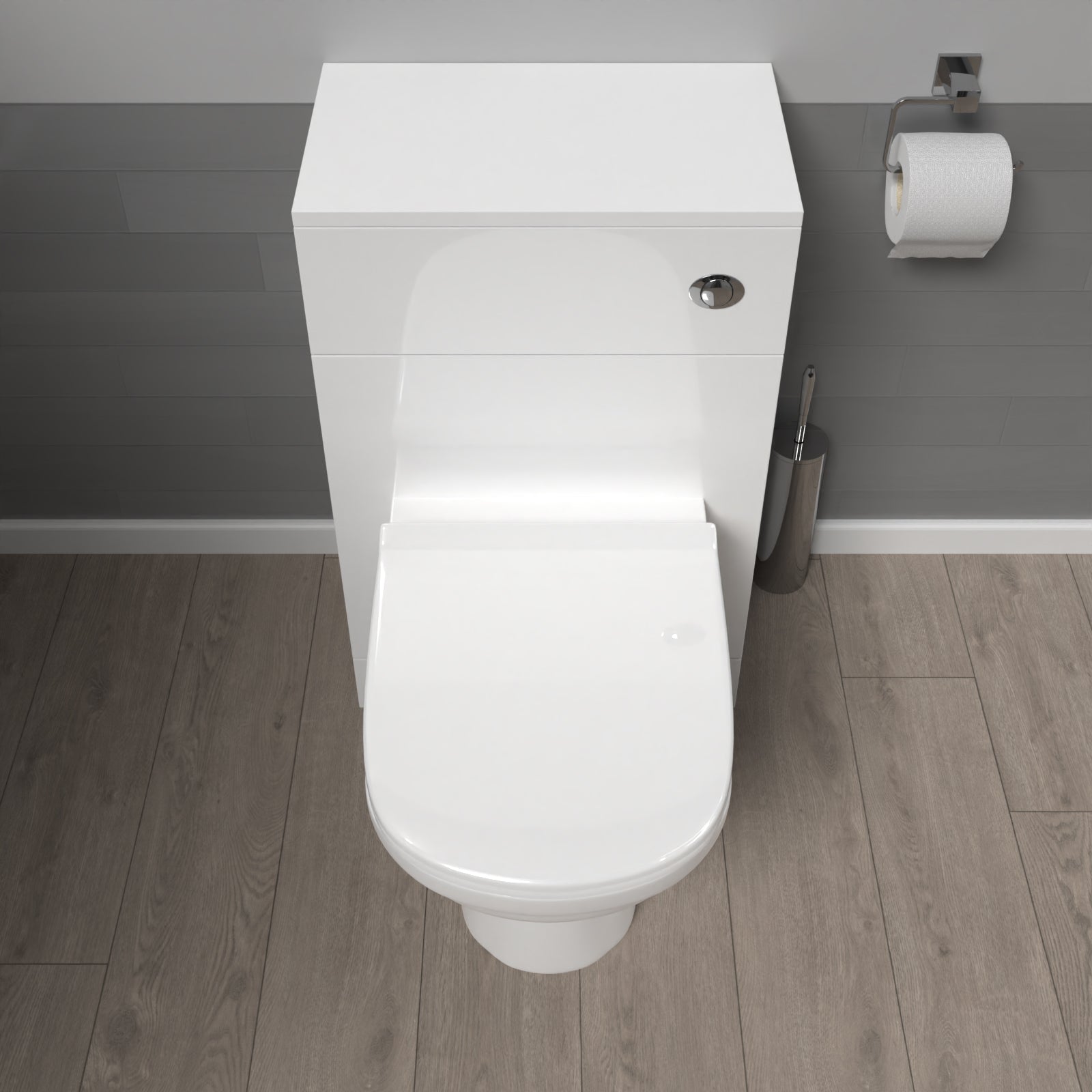 Afern 500mm WC Unit & Round Back To Wall Ceramic Toilet With Cistern