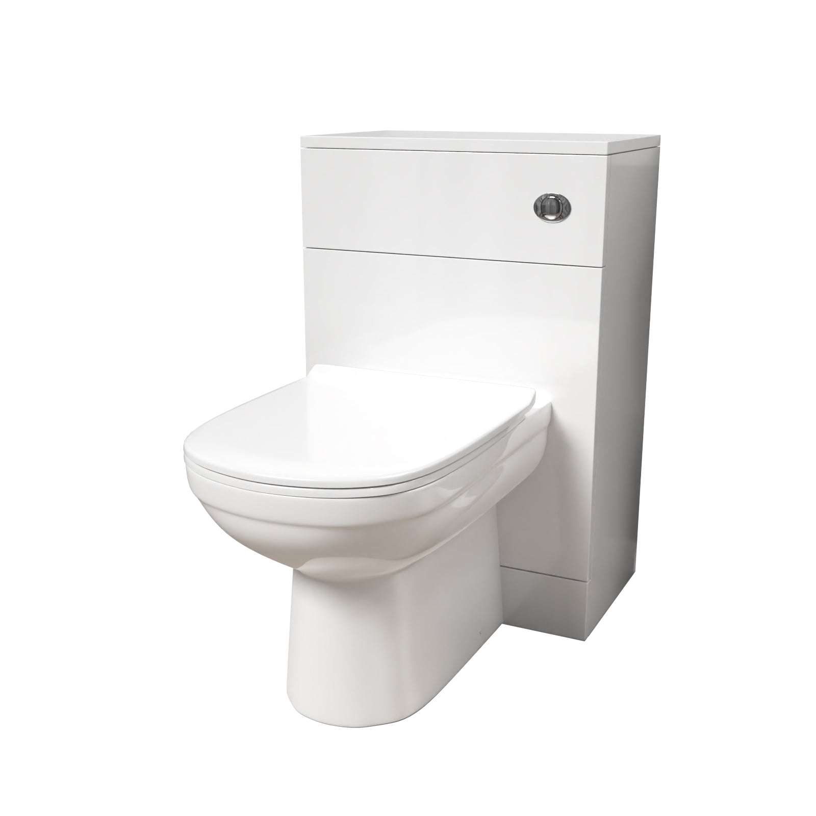 Afern 500mm WC Unit & Round Back To Wall Ceramic Toilet With Cistern