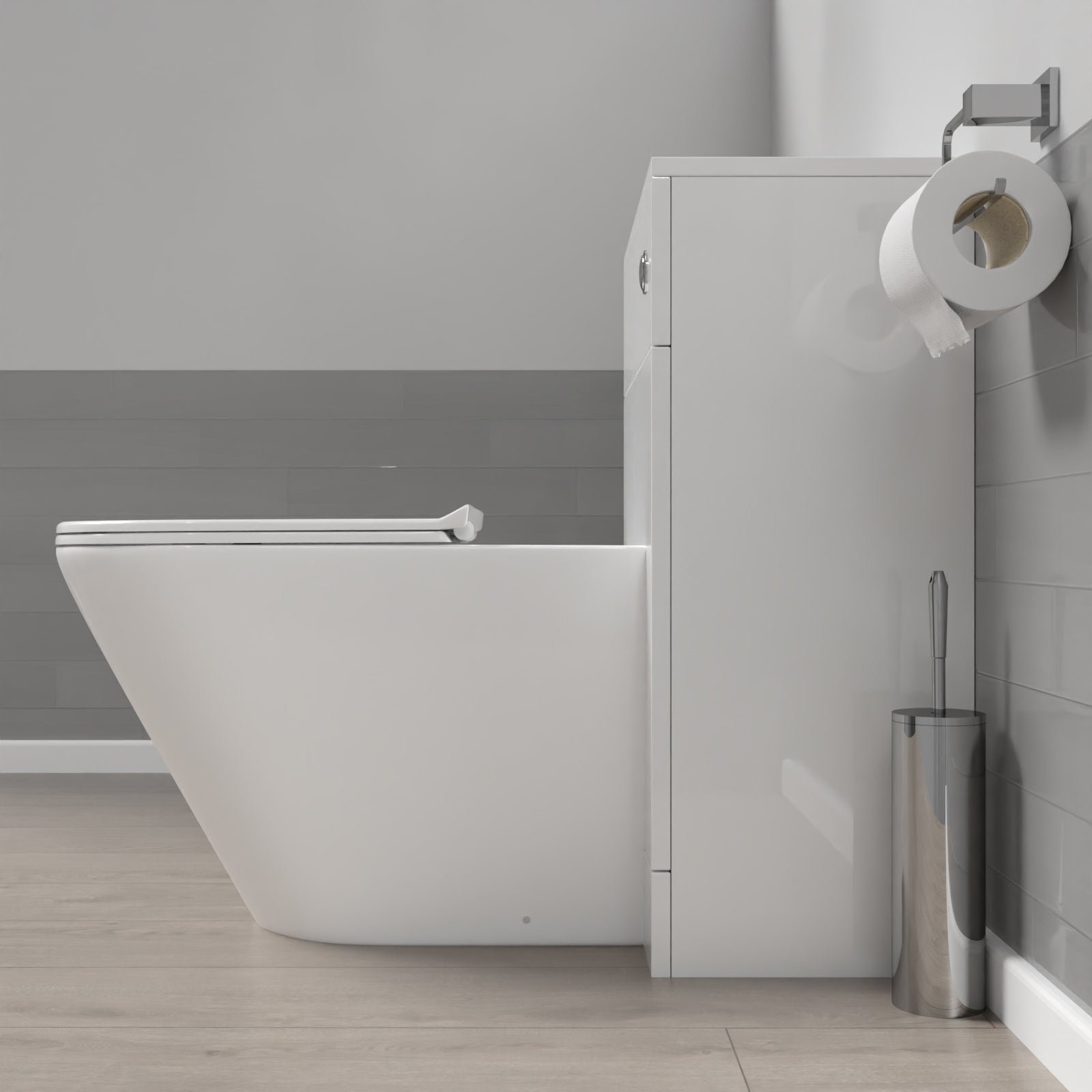 Eliss Modern 500mm WC Unit & Rimless Round Back To Wall Toilet With Cistern