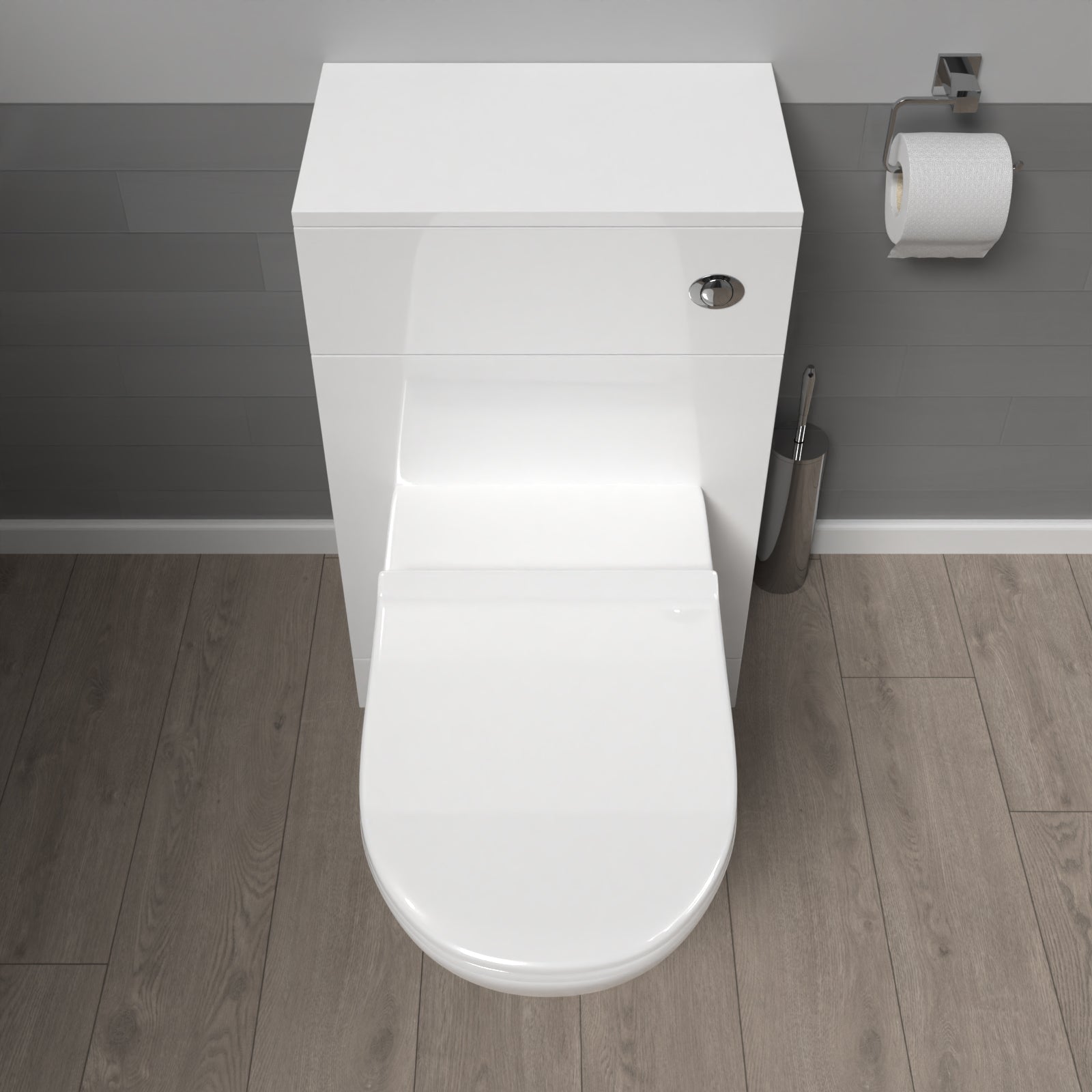Eliss Modern 500mm WC Unit & Rimless Round Back To Wall Toilet With Cistern