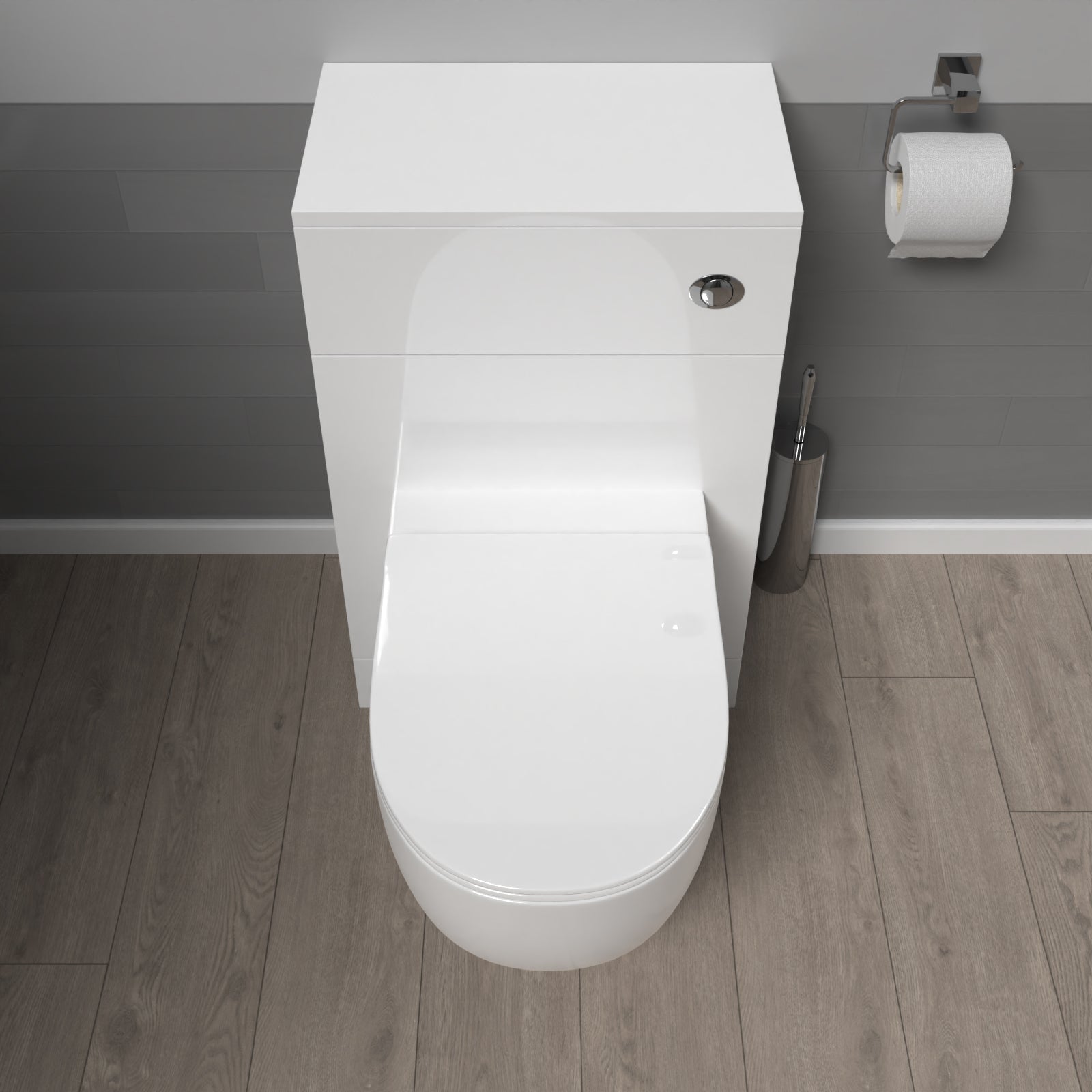 James 500mm WC Unit & D Shape Rimless Round Back To Wall Toilet With Cistern