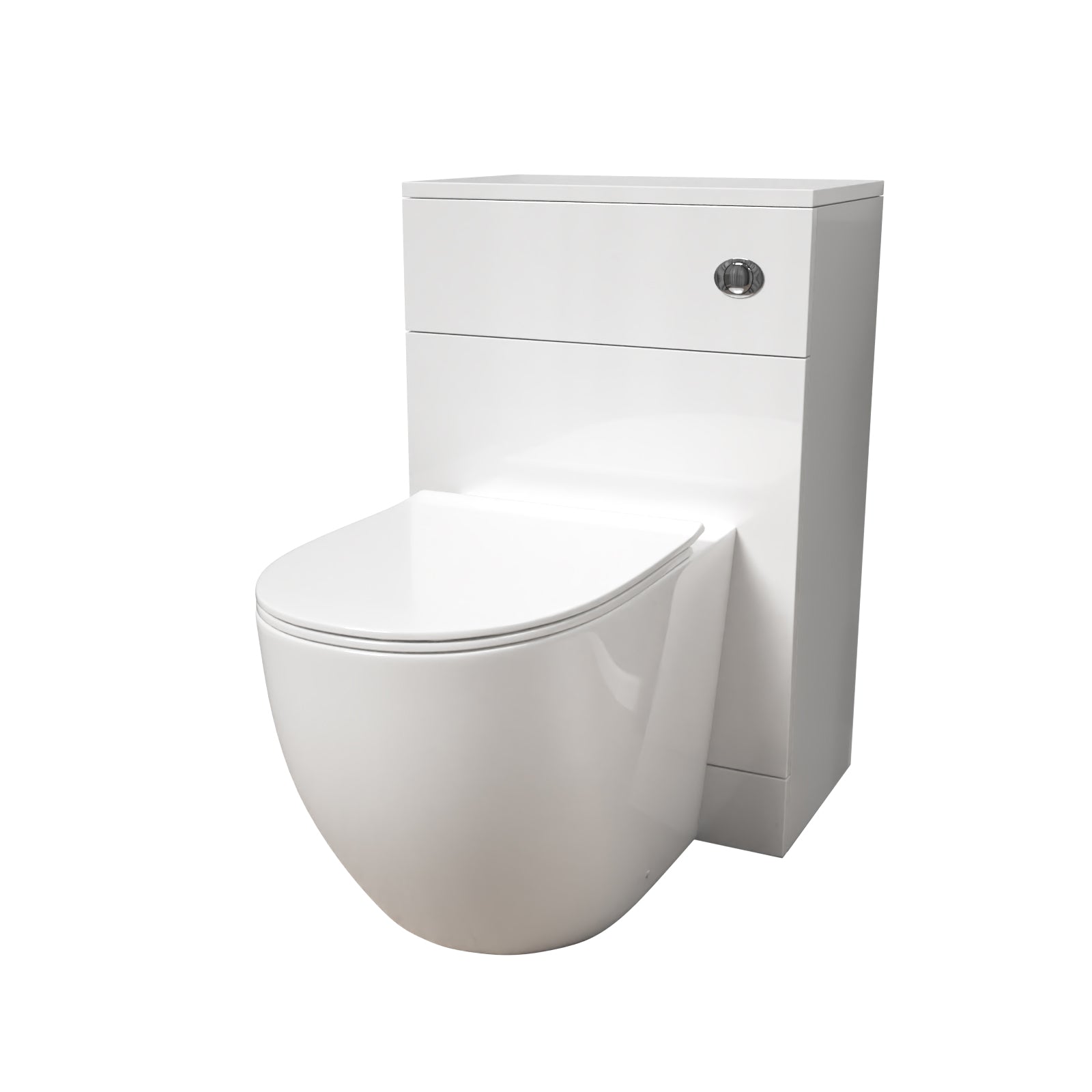 James 500mm WC Unit & D Shape Rimless Round Back To Wall Toilet With Cistern