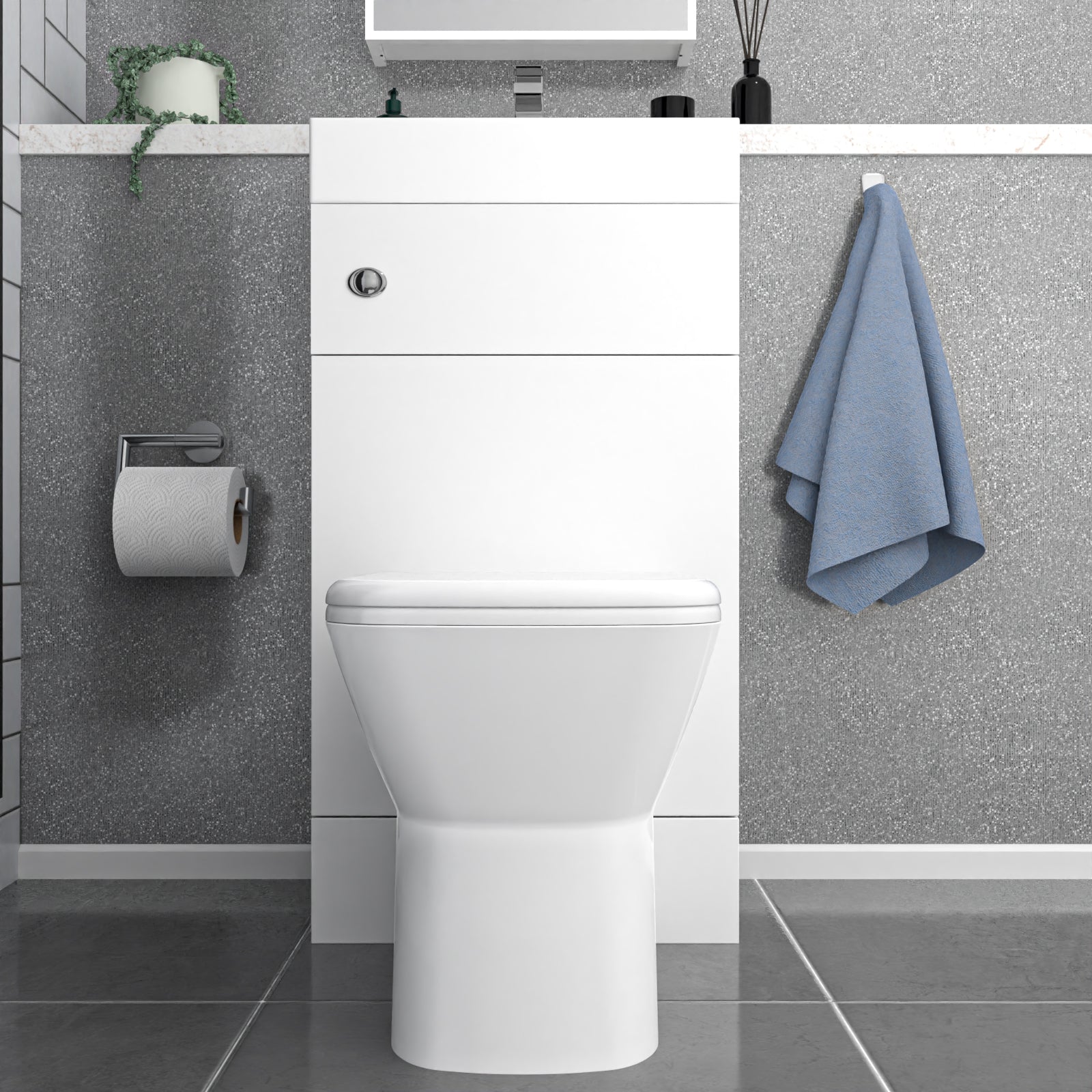 Bretford White 2 in 1 500mm Combined Wash Basin WC Unit & Toilet Rimless Space Save