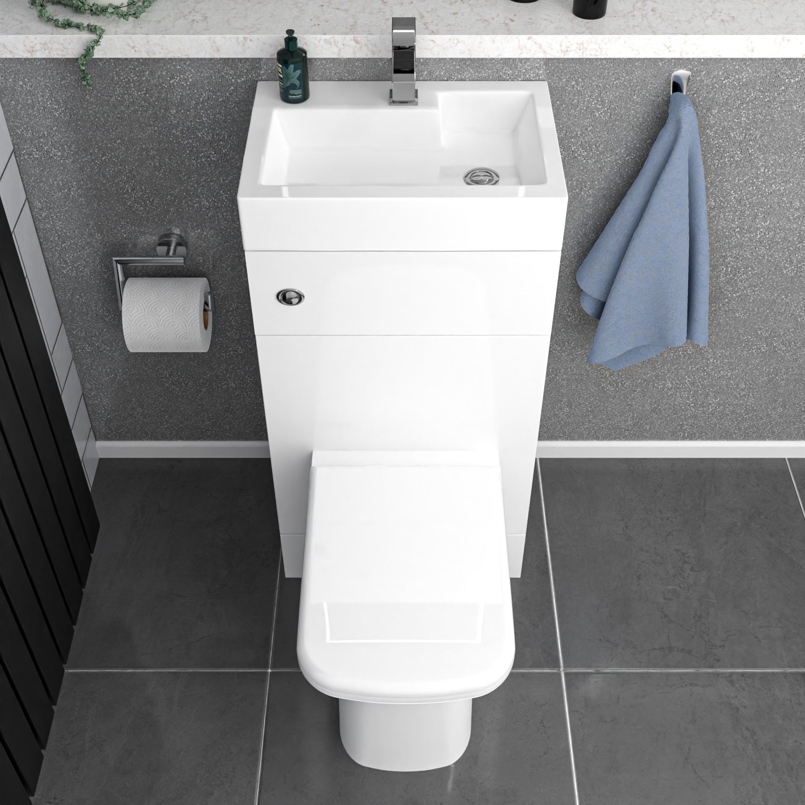 Bretford White 2 in 1 500mm Combined Wash Basin WC Unit & Toilet Rimless Space Save