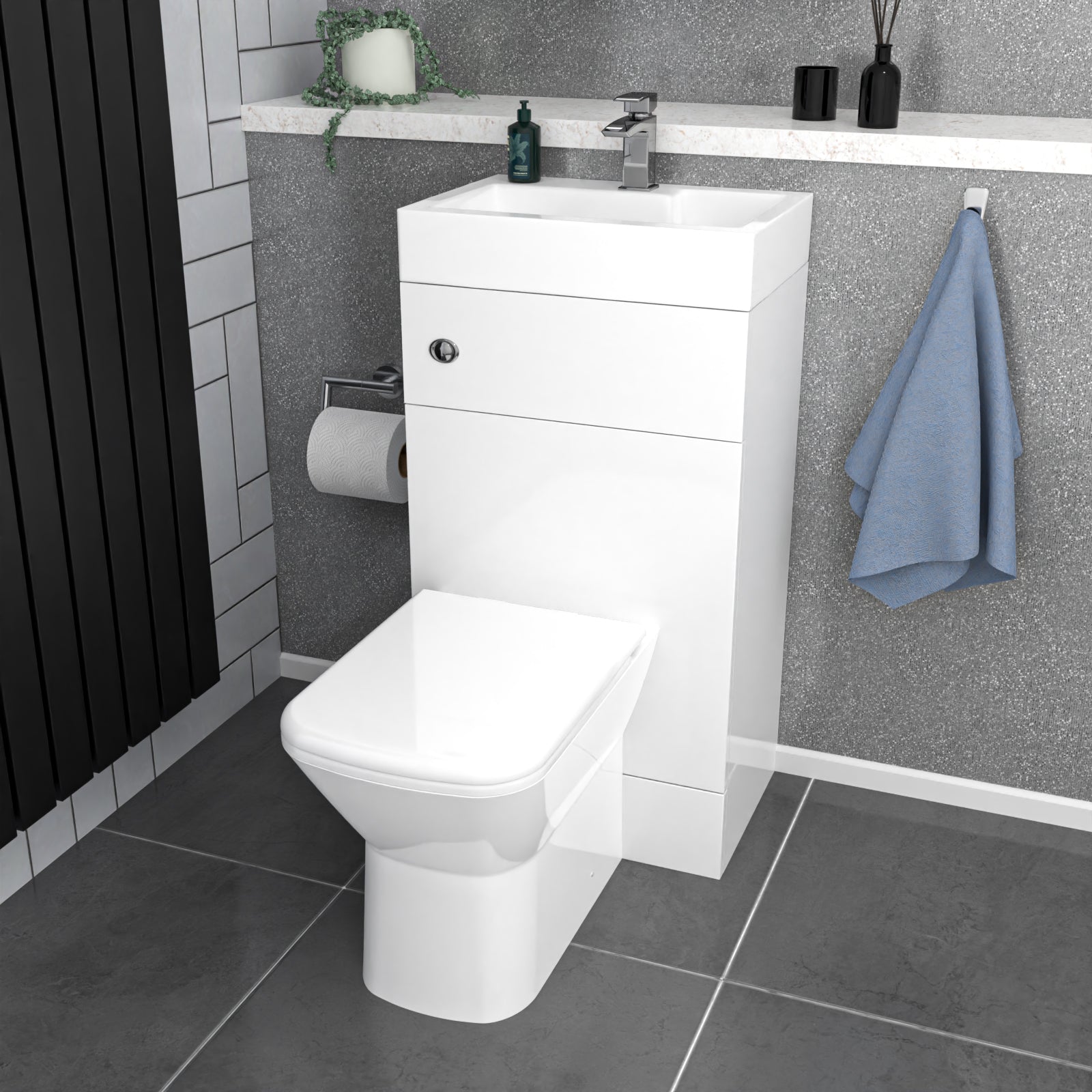 Bretford White 2 in 1 500mm Combined Wash Basin WC Unit & Toilet Rimless Space Save
