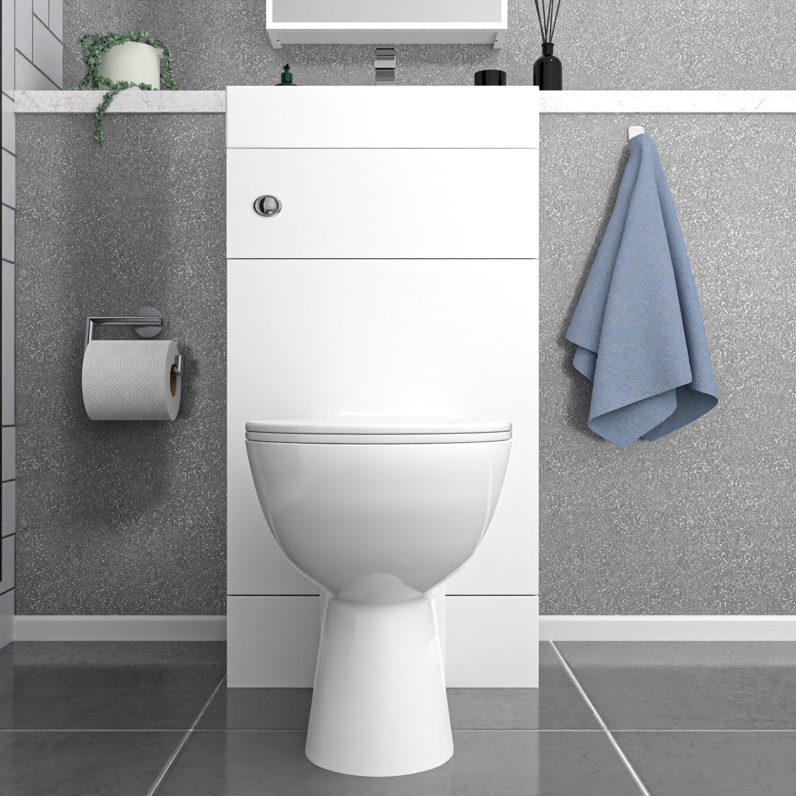 Bretford White 2 in 1 500mm Combined Wash Basin & Oval Rimless Toilet Space Save