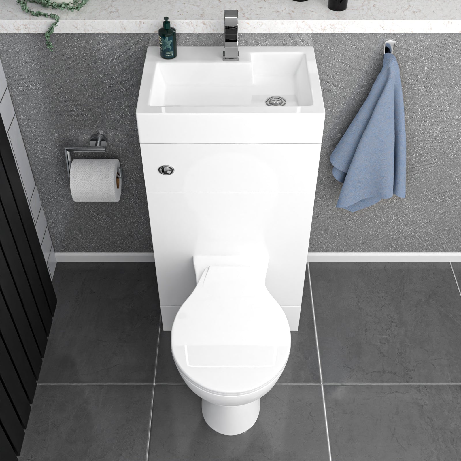 Bretford White 2 in 1 500mm Combined Wash Basin & Oval Rimless Toilet Space Save