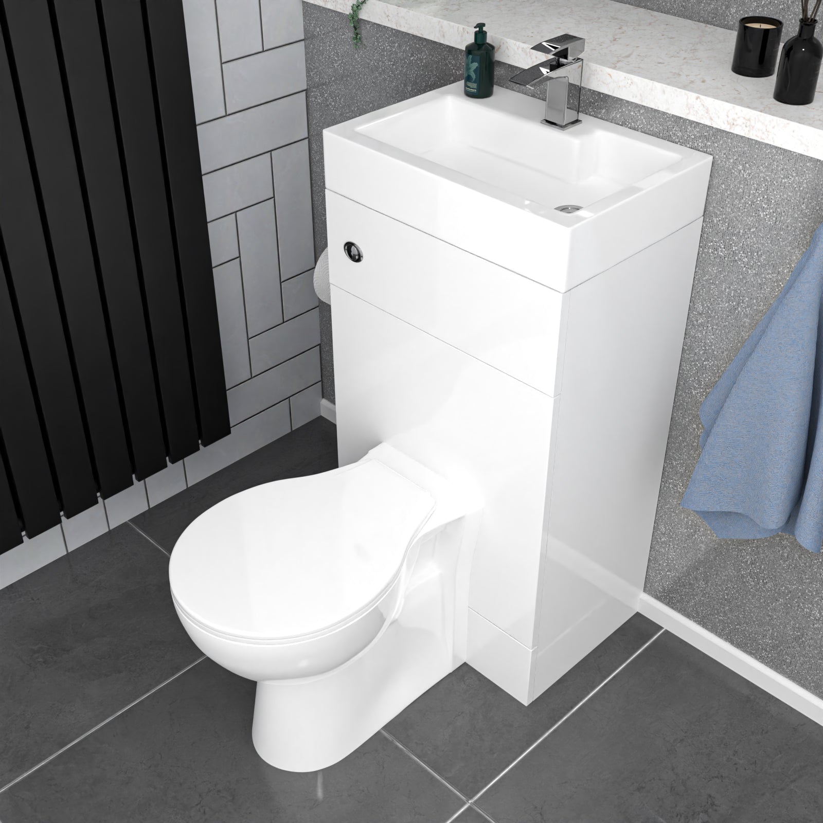 Bretford White 2 in 1 500mm Combined Wash Basin & Oval Rimless Toilet Space Save
