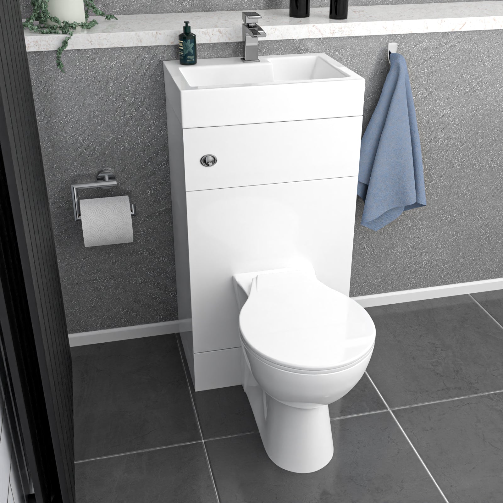Bretford White 2 in 1 500mm Combined Wash Basin & Oval Rimless Toilet Space Save
