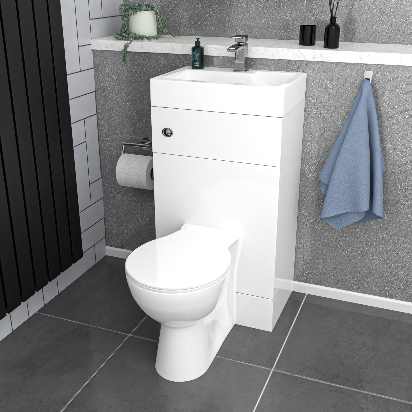 Bretford White 2 in 1 500mm Combined Wash Basin & Oval Rimless Toilet Space Save