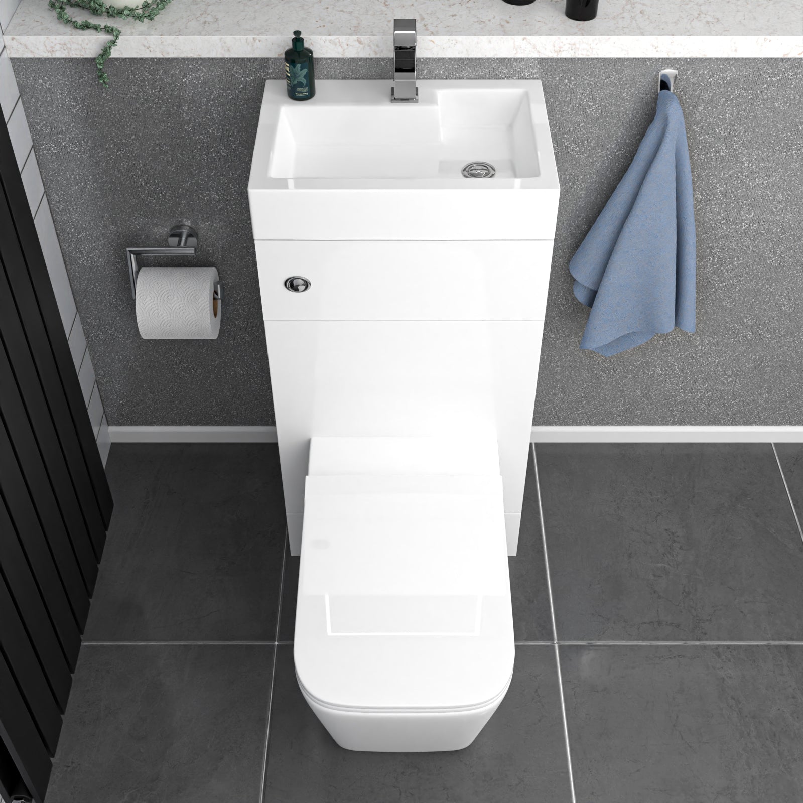 Bretford White 2 in 1 500mm Combined Space Save Wash Basin & Square Toilet