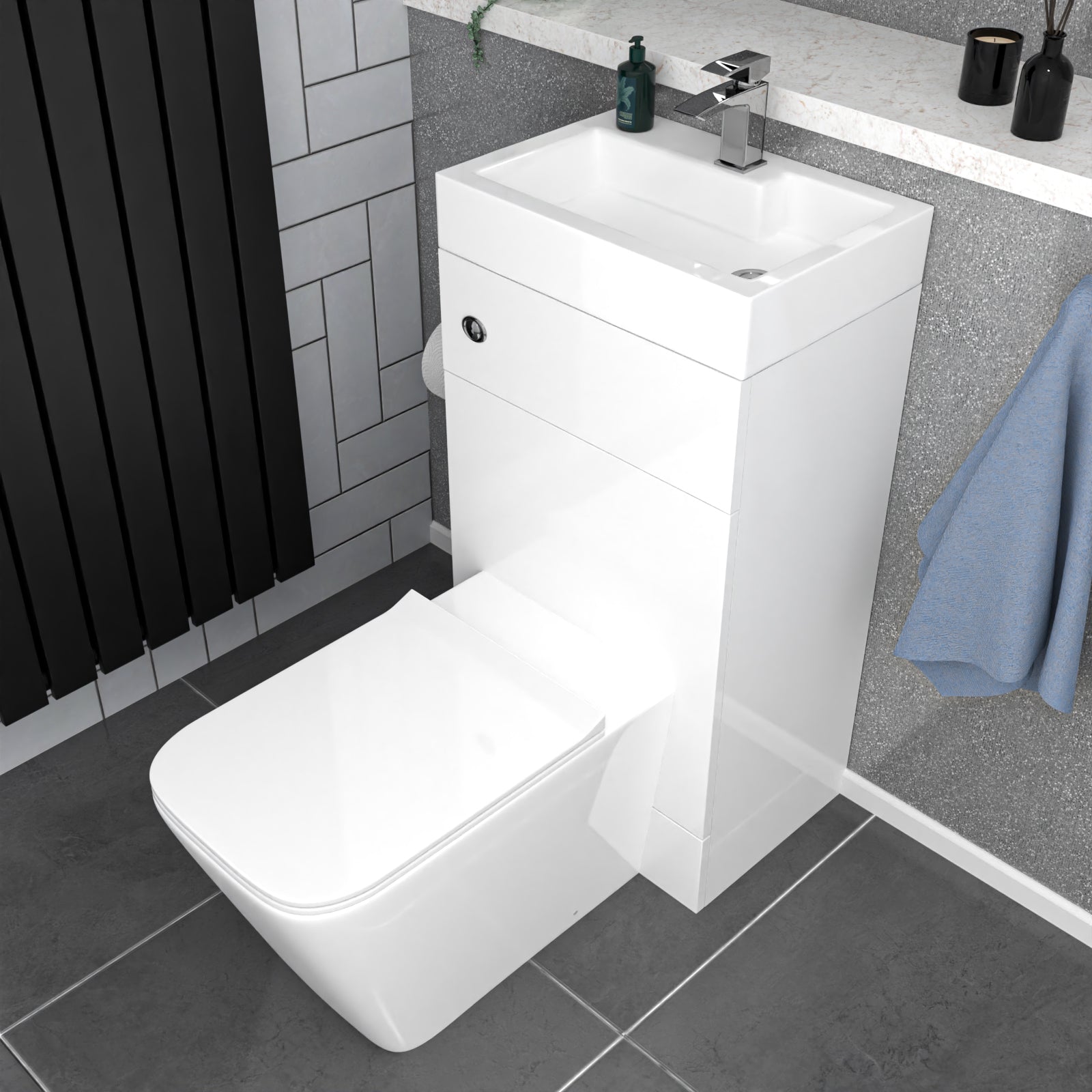 Bretford White 2 in 1 500mm Combined Space Save Wash Basin & Square Toilet