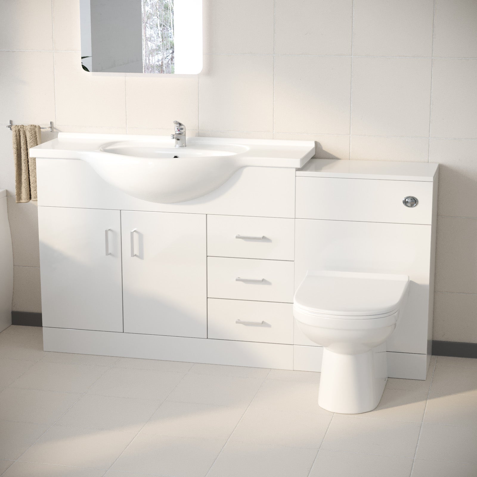 Ellen 1050mm Floor Standing 2 Door Basin Vanity Unit White