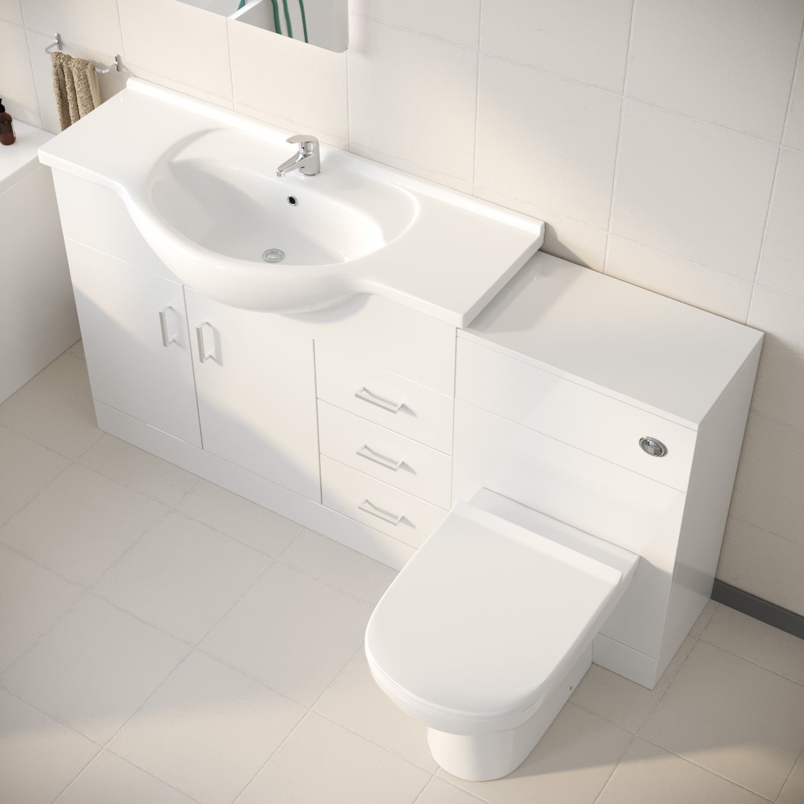 Ellen 1050mm Floor Standing 2 Door Basin Vanity Unit White