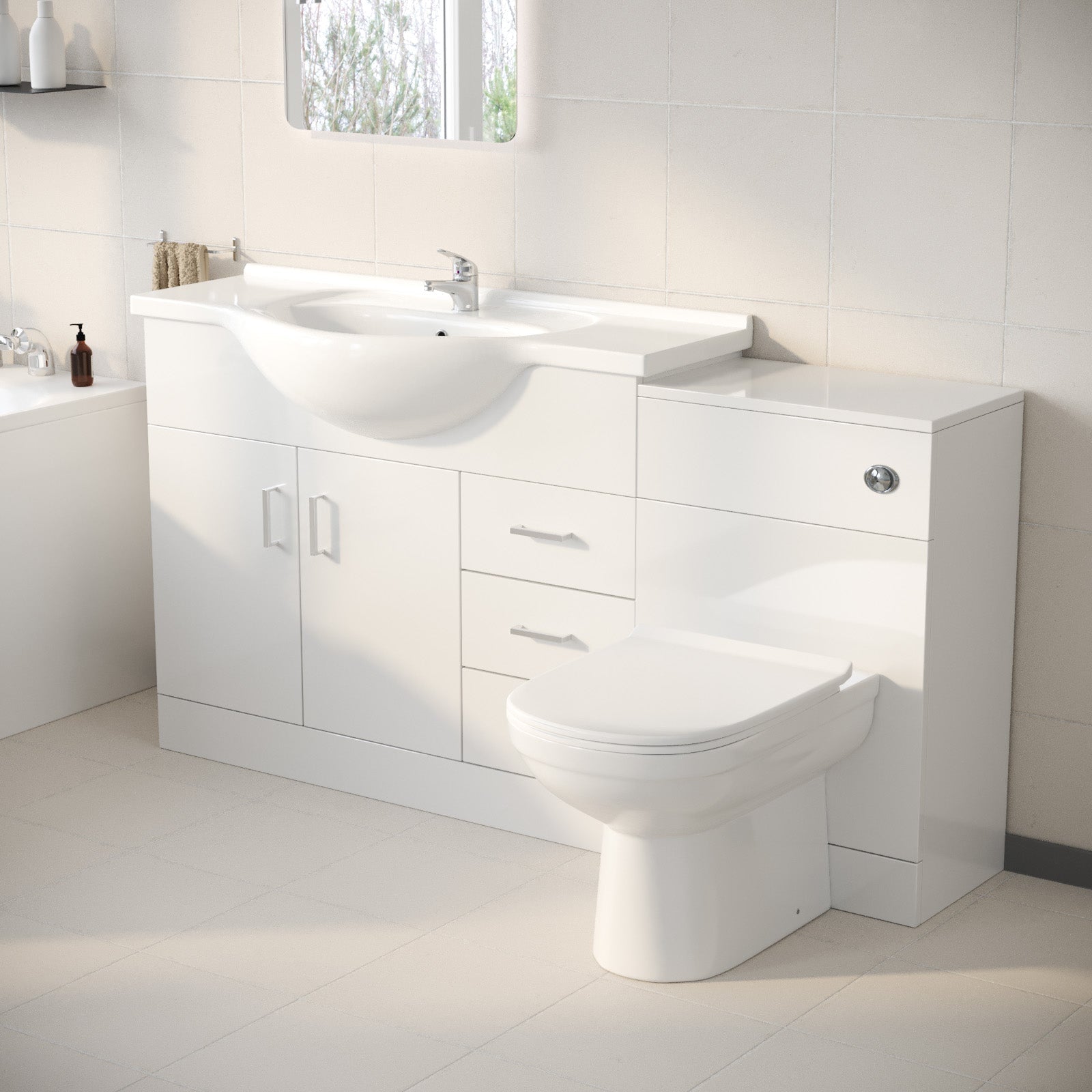 Ellen 1050mm Floor Standing 2 Door Basin Vanity Unit White