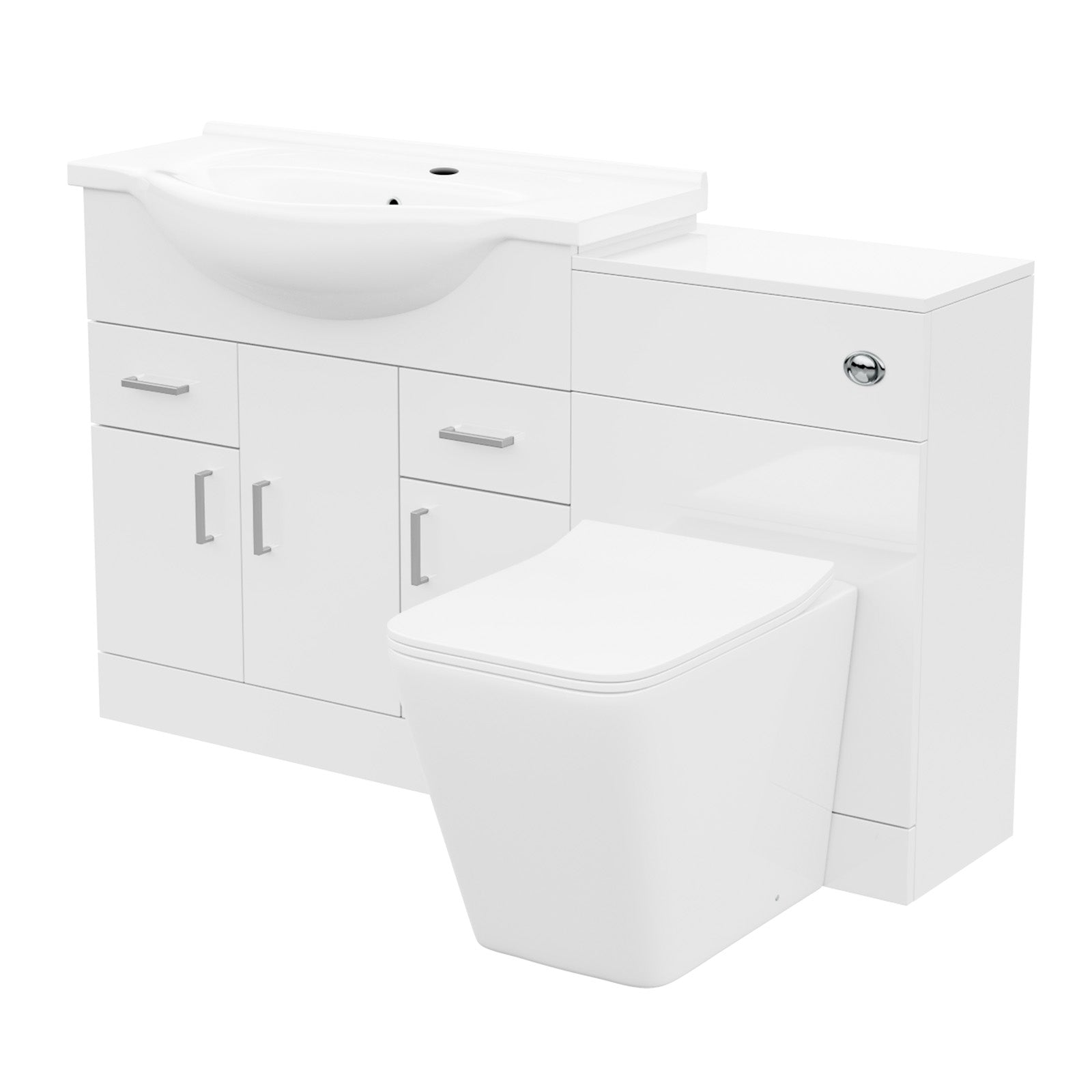 Ellen 1350mm Floor Standing White Cabinet WC Unit & Square BTW Toilet