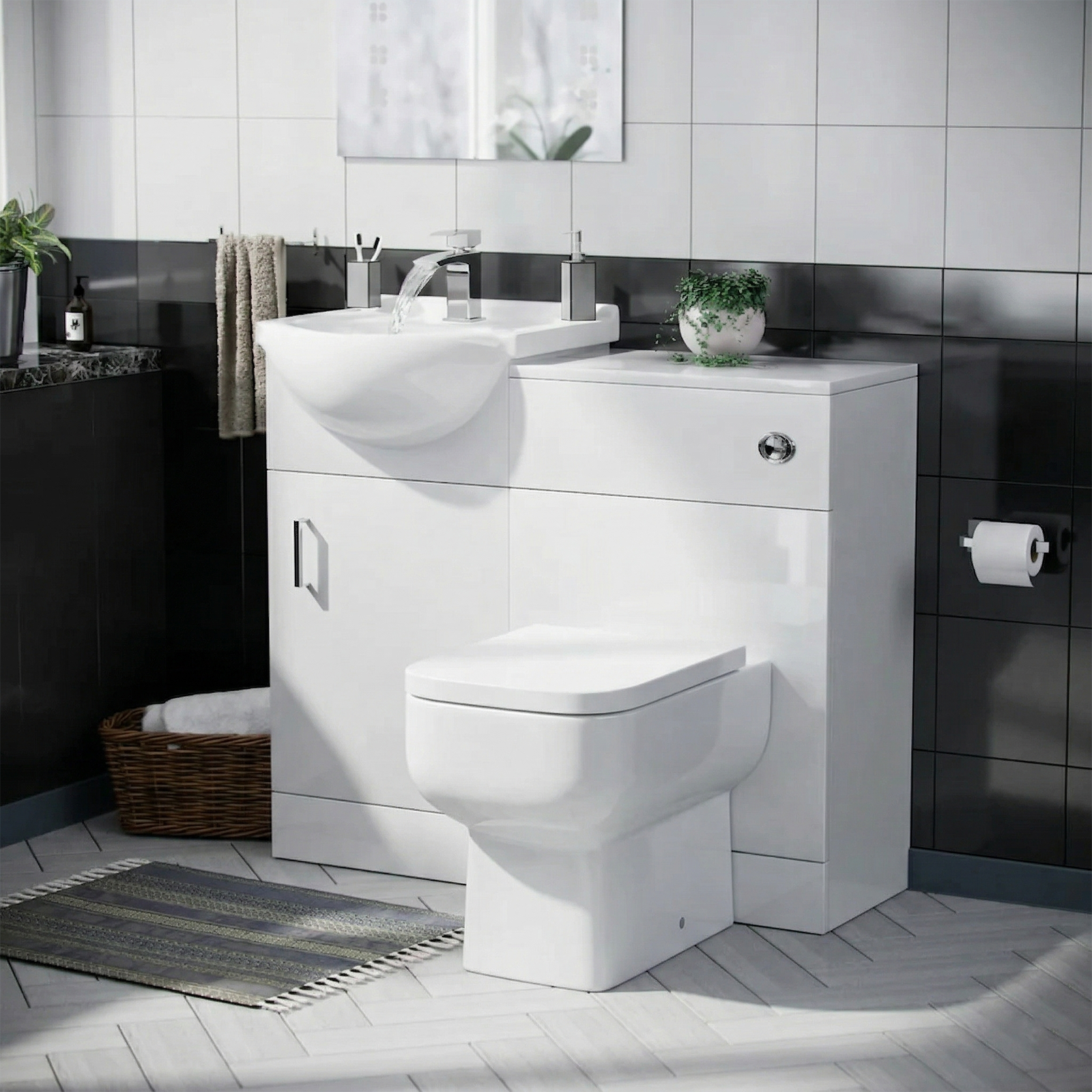 Ellen 950mm Vanity Basin Unit, WC Unit & Rimless Back to Wall Toilet White