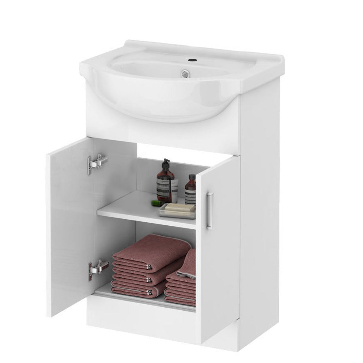 Ellen Suite, Bath, BTW Toilet, 550mm Basin Flat Pack Vanity Unit & WC Unit 3 Piece Bathroom Suite White