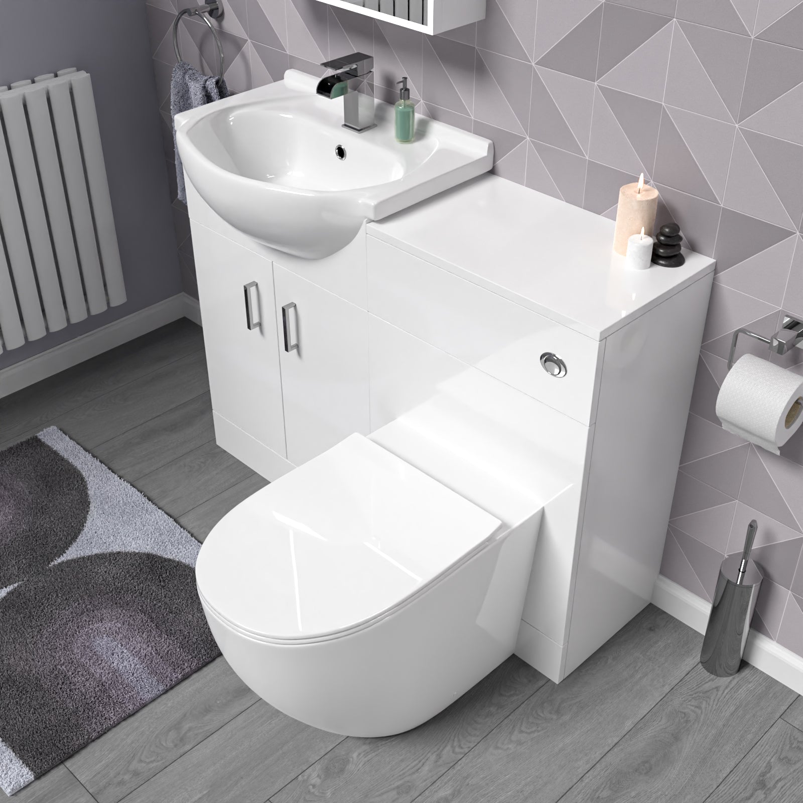 Ellen White 1050mm Vanity Unit With WC Unit & Round Back To Wall Toilet