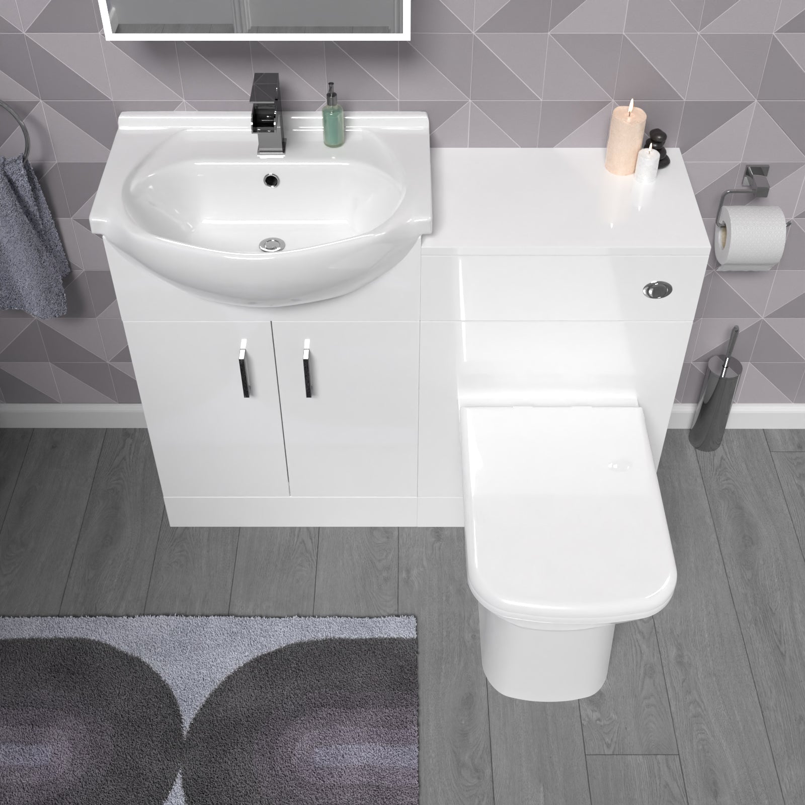 Ellen 1050mm White Vanity Unit With WC Unit & Rimless Back To Wall Toilet