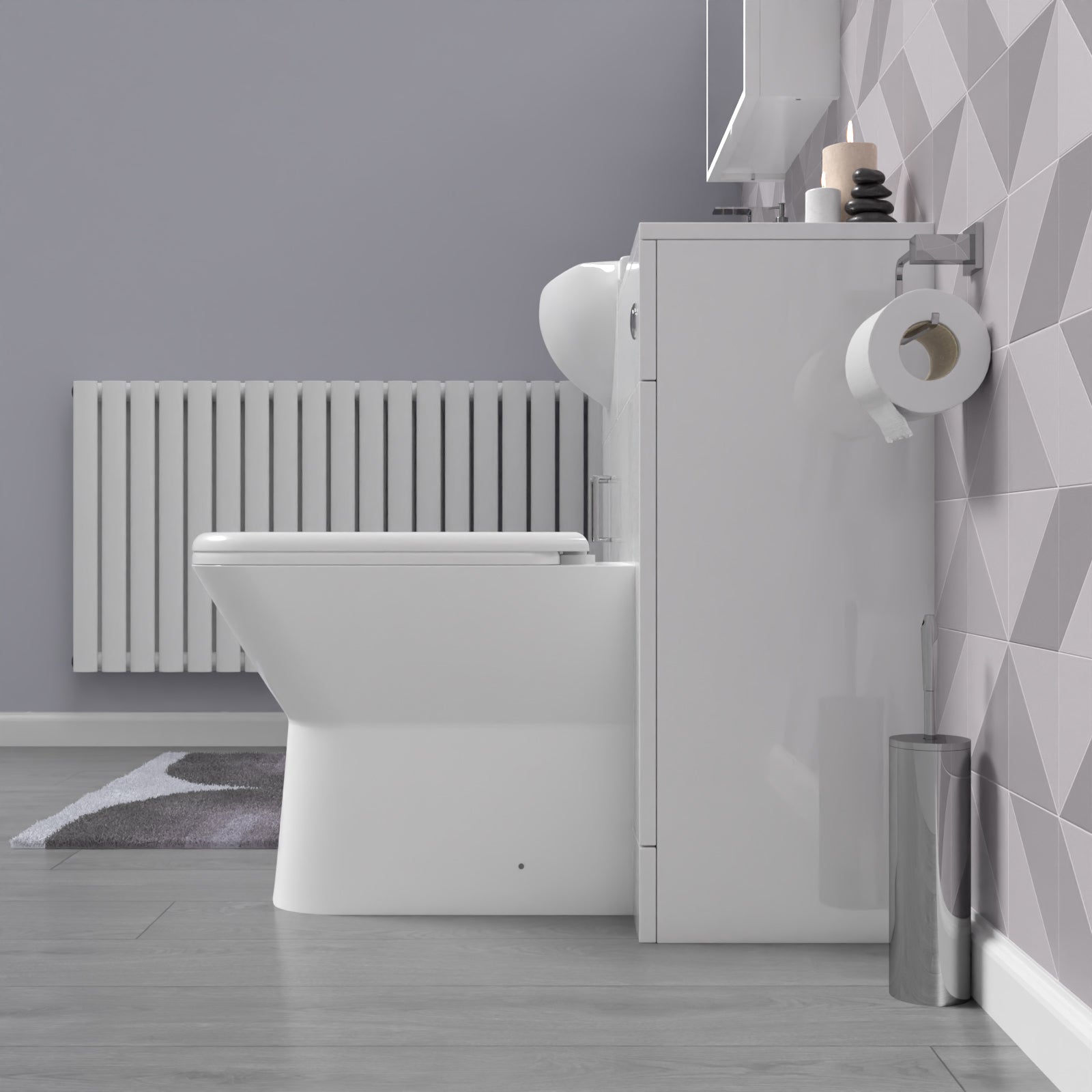 Ellen 1050mm White Vanity Unit With WC Unit & Rimless Back To Wall Toilet